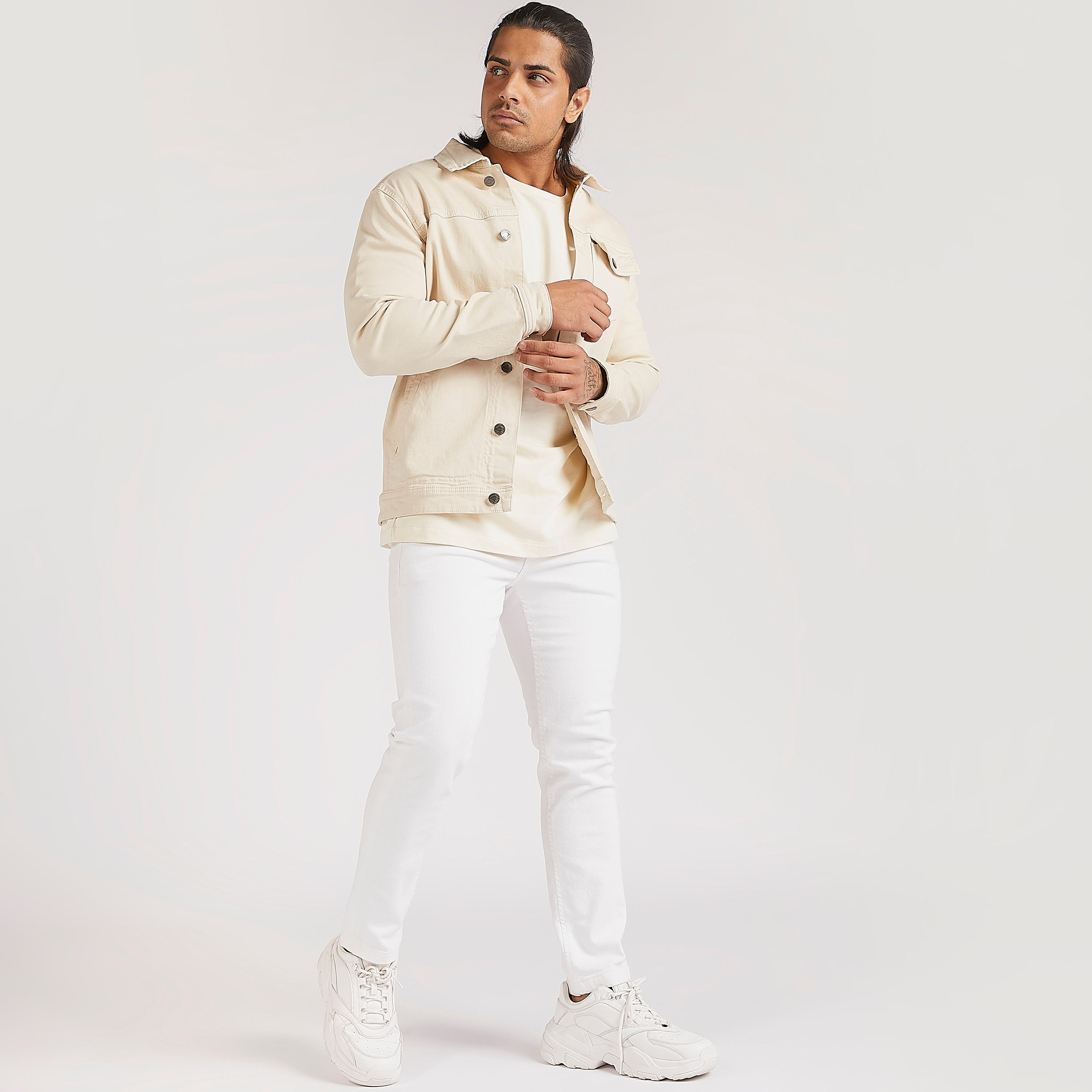 جاكيت بومبر دنيم سادة بزر إغلاق وأكمام طويلة من لي كوبر-men-clothing-jacketsandblazers-jackets-image-3