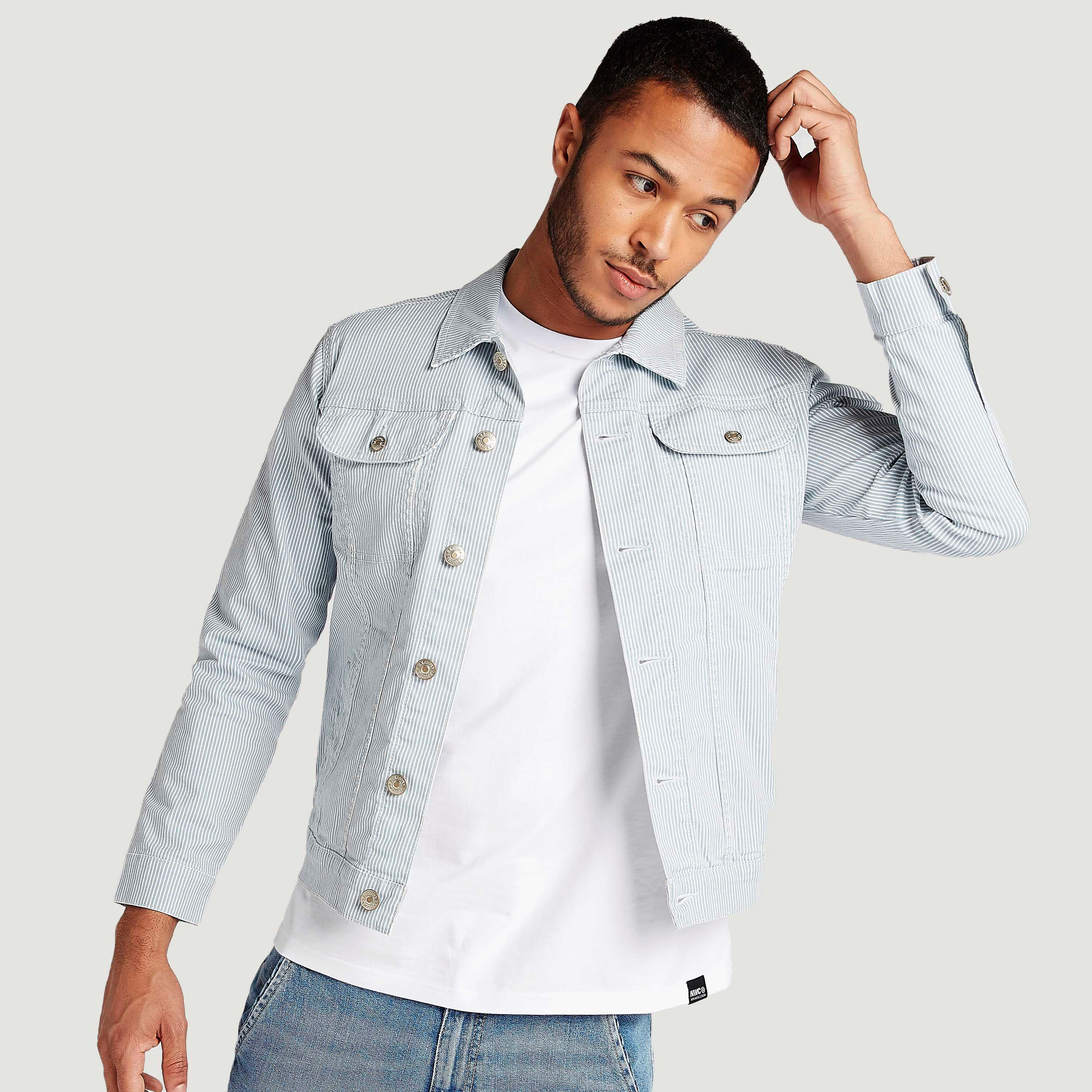 Lee Cooper Striped Denim Jacket with Long Sleeves and Flap Pockets-men-clothing-jacketsandblazers-jackets-image-1