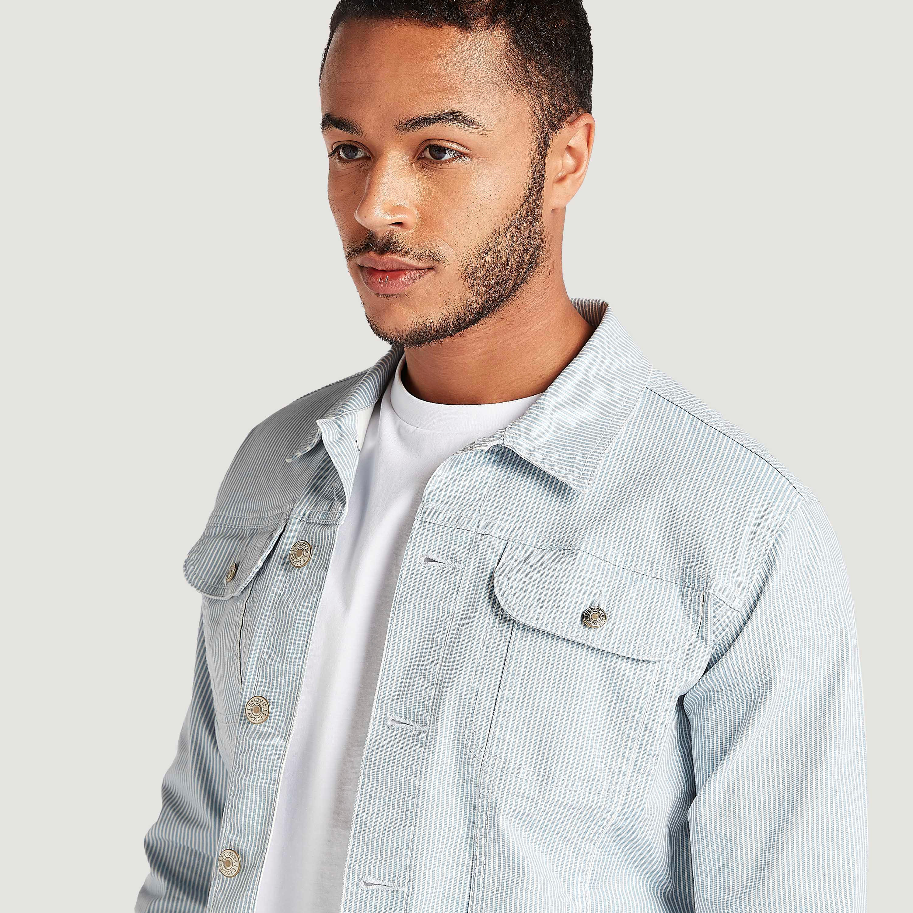 Lee Cooper Striped Denim Jacket with Long Sleeves and Flap Pockets-men-clothing-jacketsandblazers-jackets-image-3