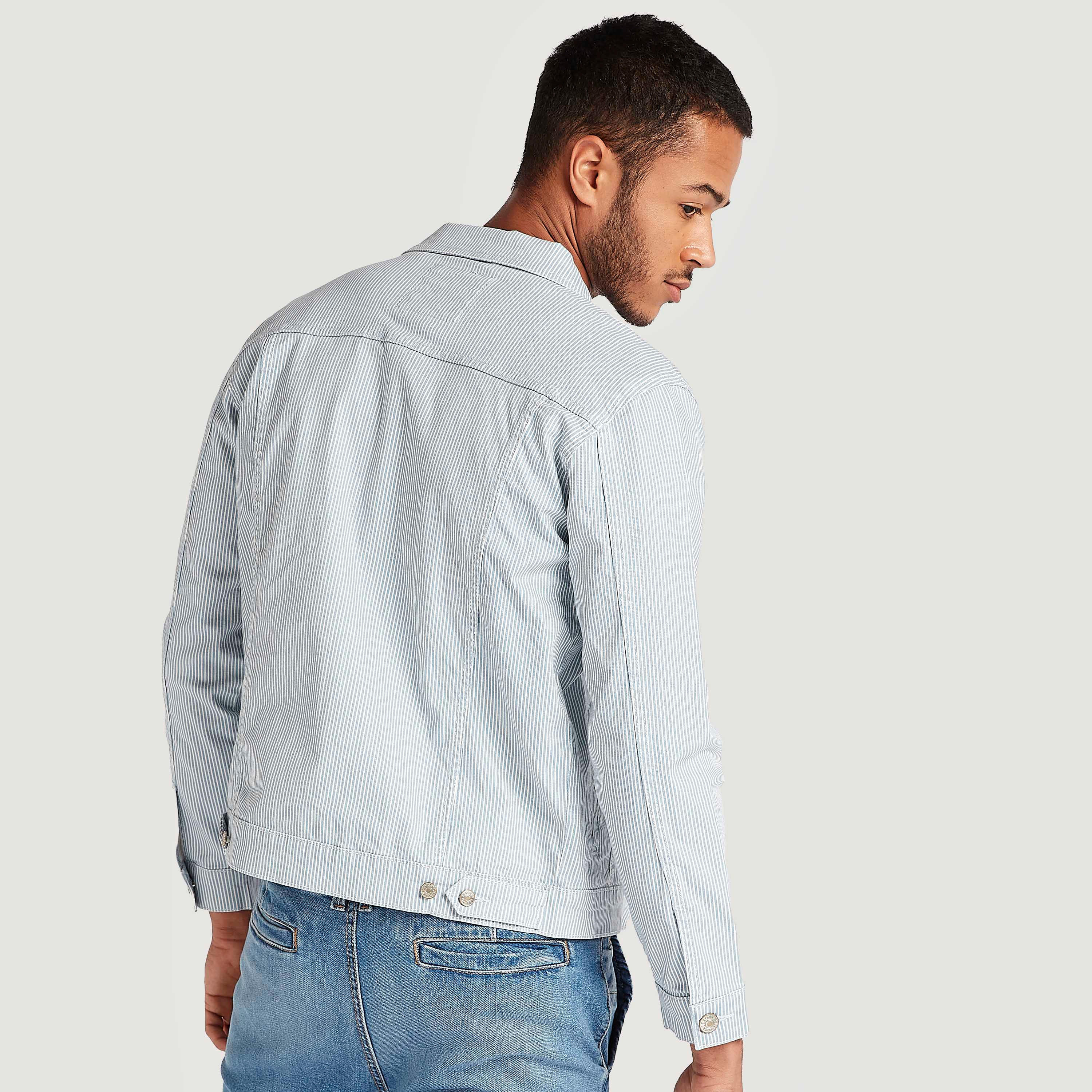 Lee Cooper Striped Denim Jacket with Long Sleeves and Flap Pockets-men-clothing-jacketsandblazers-jackets-image-4