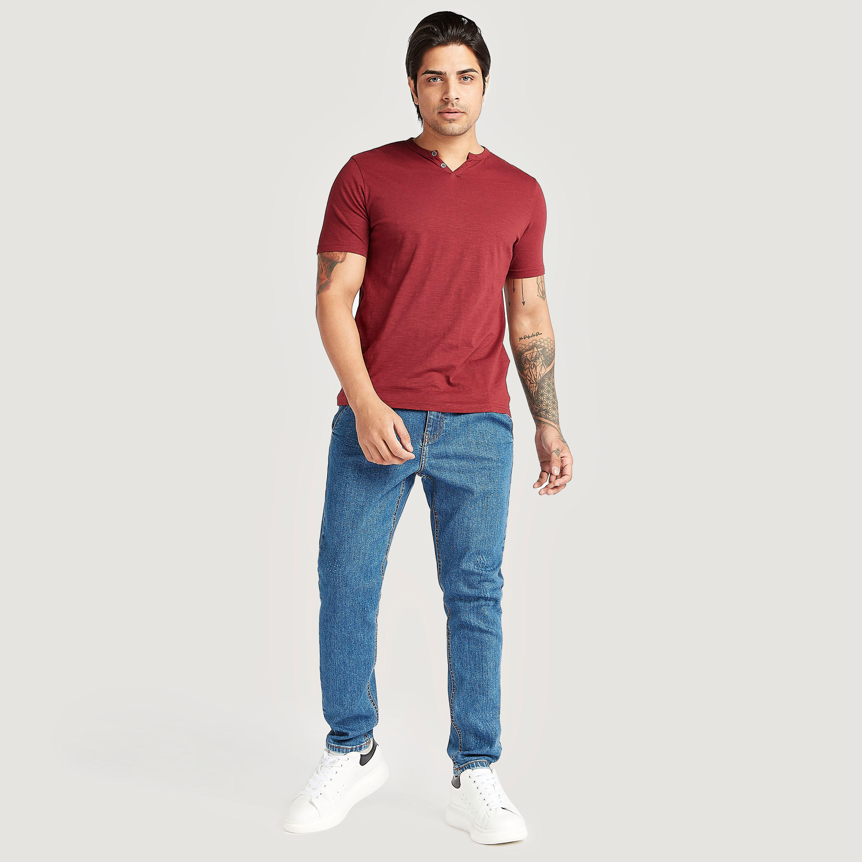 تيشيرت بياقة هينلي وأكمام قصيرة من لي كوبر-men-clothing-tshirtsandpolos-tshirts-image-2