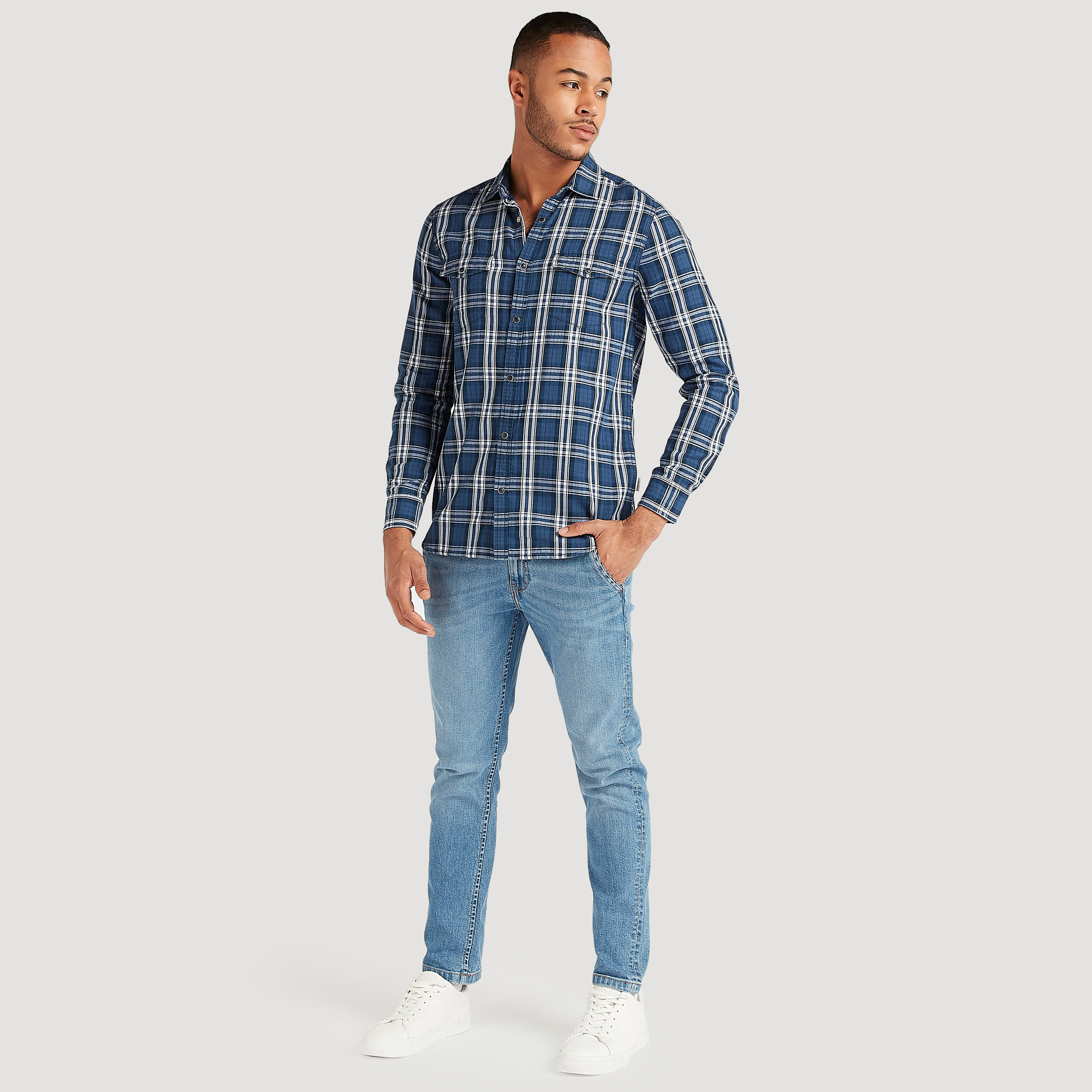 قميص كاروهات بأكمام طويلة وجيوب من لي كوبر-men-clothing-shirts-image-2