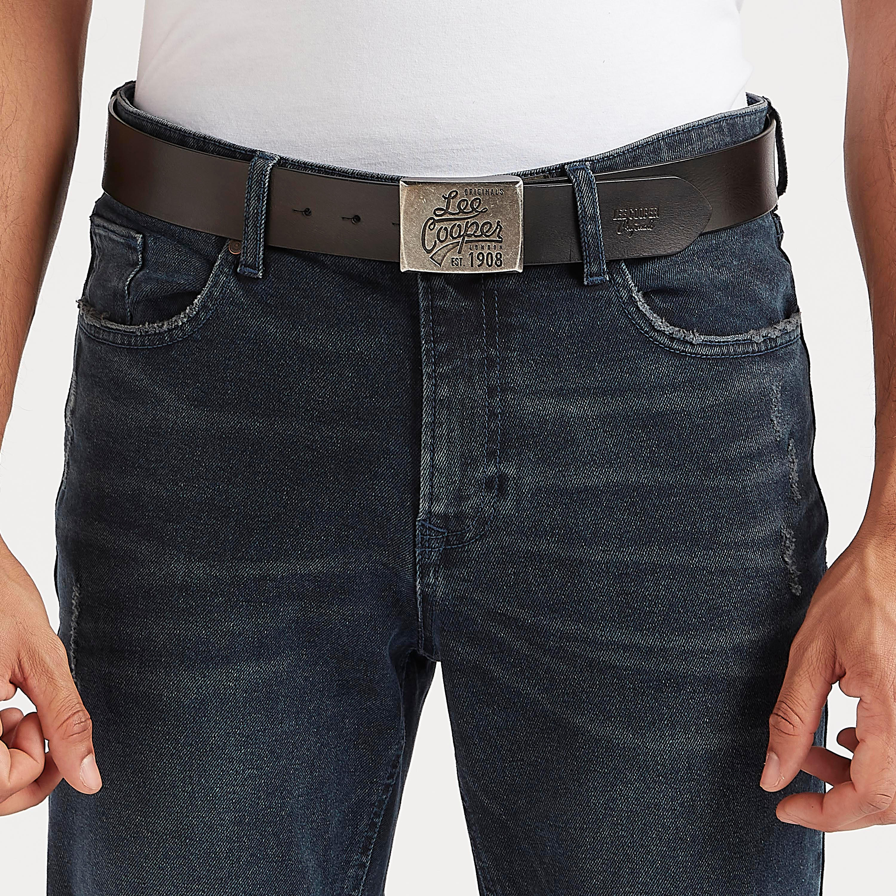 Lee Cooper Solid Leather Belt with Plate Buckle Closure-men-beltsandwallets-belts-image-2