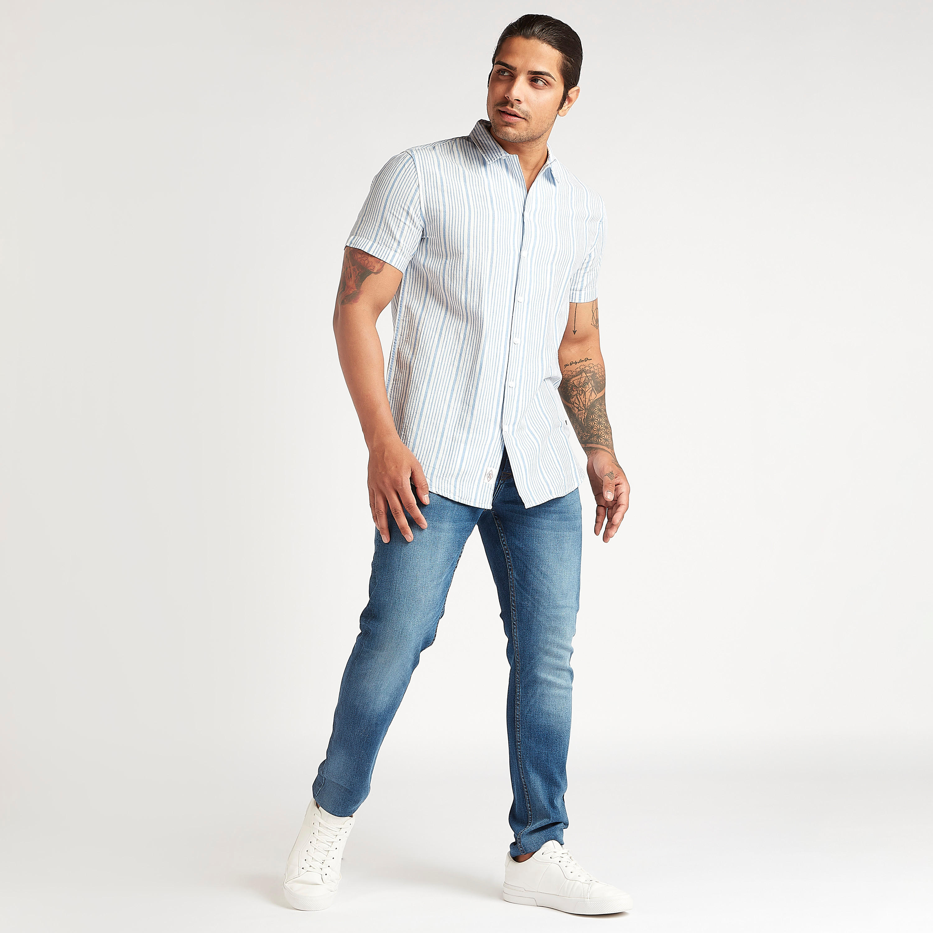 قميص مخطّط بأكمام قصيرة من لي كوبر-men-clothing-shirts-image-5
