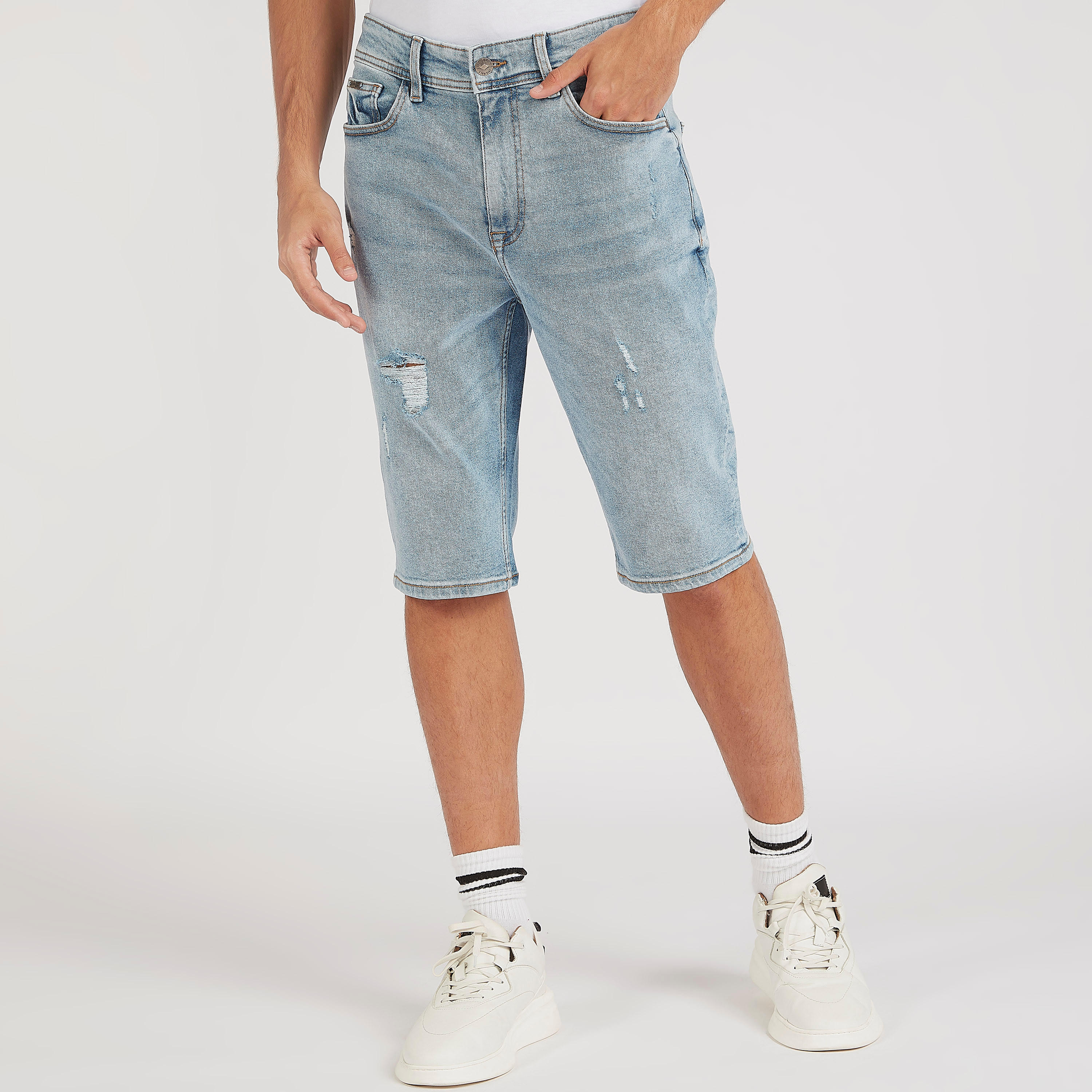 شورت سادة مضلّع بخصر متوسّط الارتفاع وجيوب من لي كوبر-men-clothing-bottoms-shorts-image-4