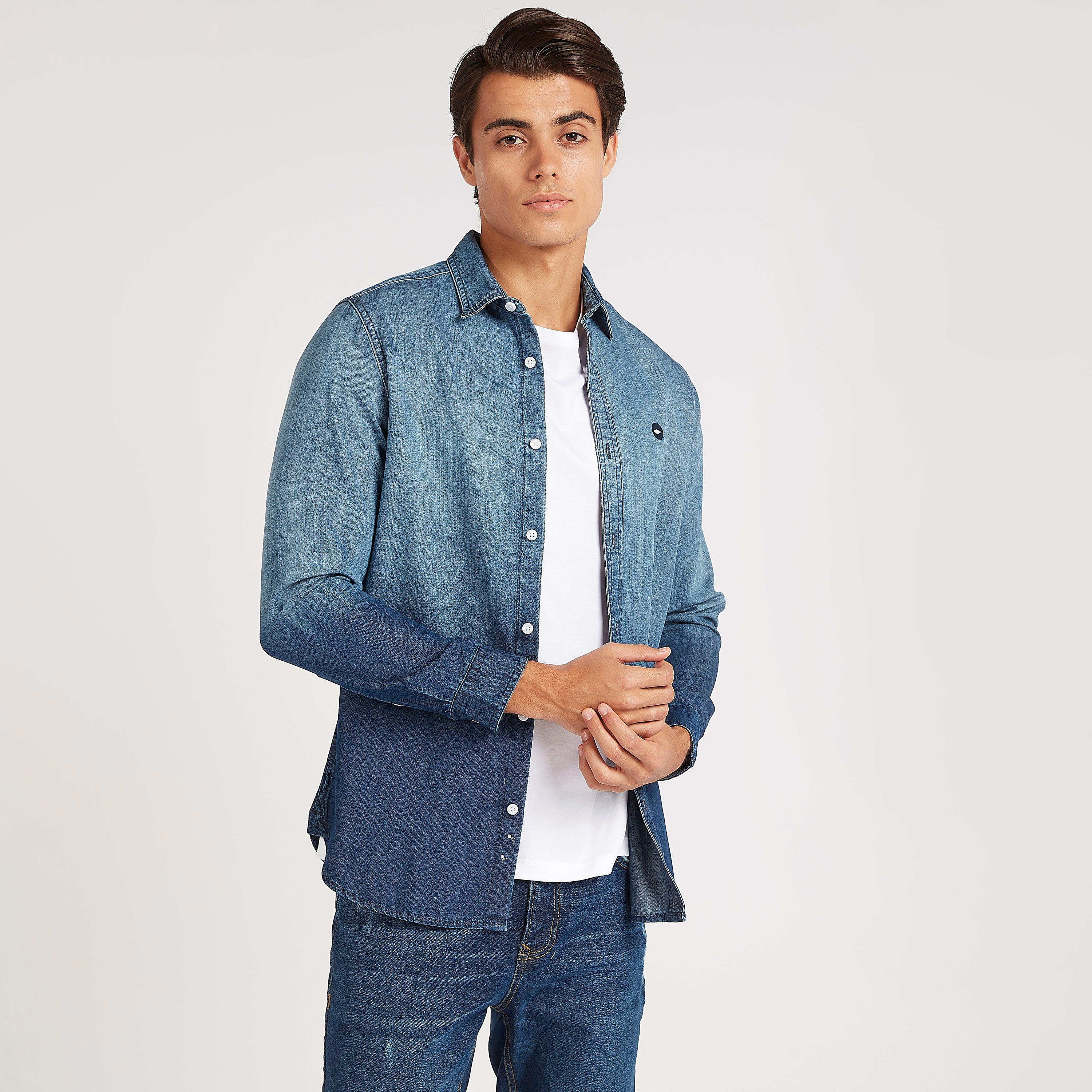 قميص كاروهات بألوان متدرجة بأكمام طويلة من لي كوبر-men-clothing-shirts-image-1