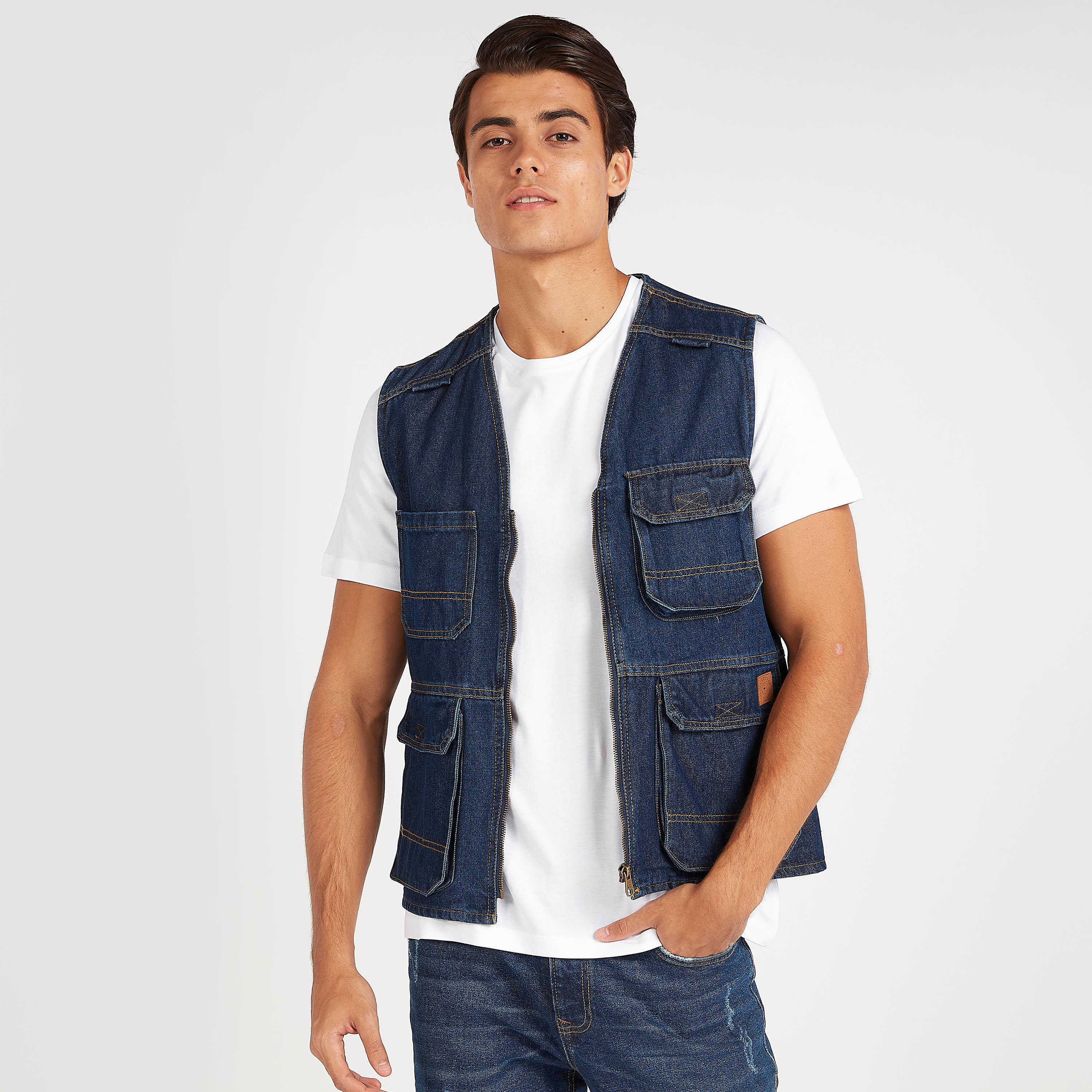 Lee Cooper Solid Zip Through Gilet with Flap Pockets-men-clothing-jacketsandblazers-jackets-image-1