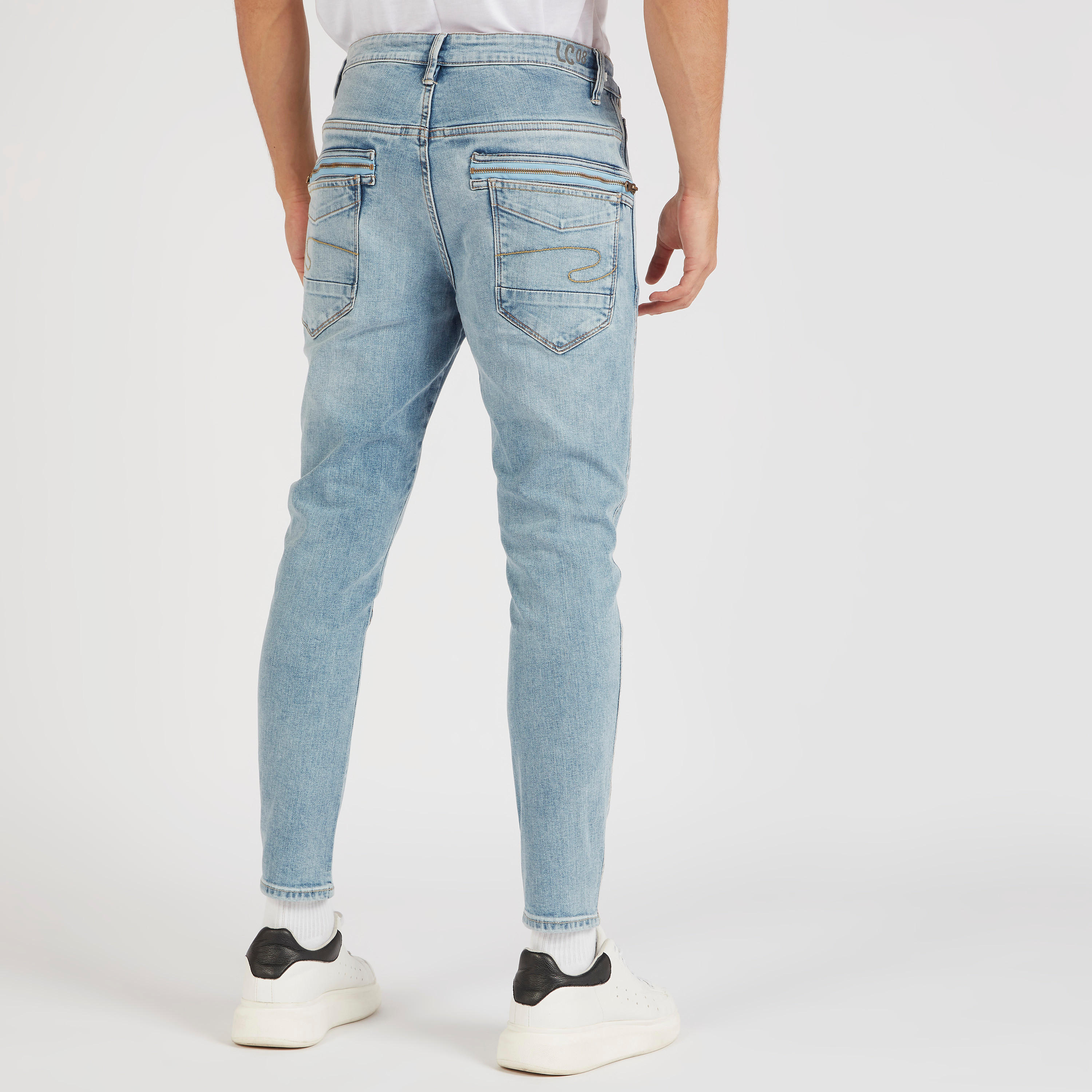 بنطلون جينز دنيم مضلّع بجيوب وخصر متوسّط الارتفاع-men-clothing-bottoms-jeans-image-2