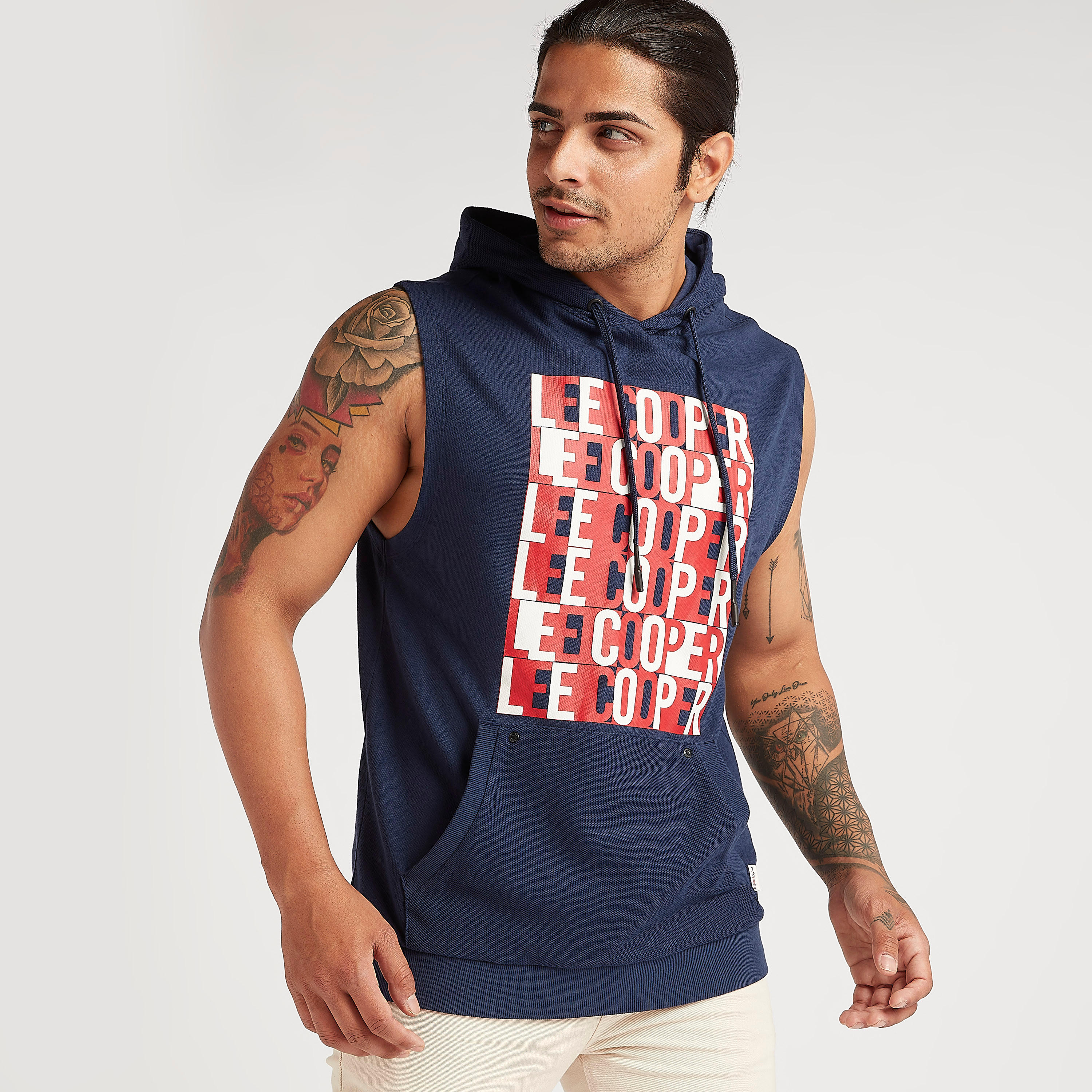 Lee Cooper Printed Sleeveless Hoodie with Kangaroo Pocket-men-clothing-tshirtsandpolos-tshirts-image-1
