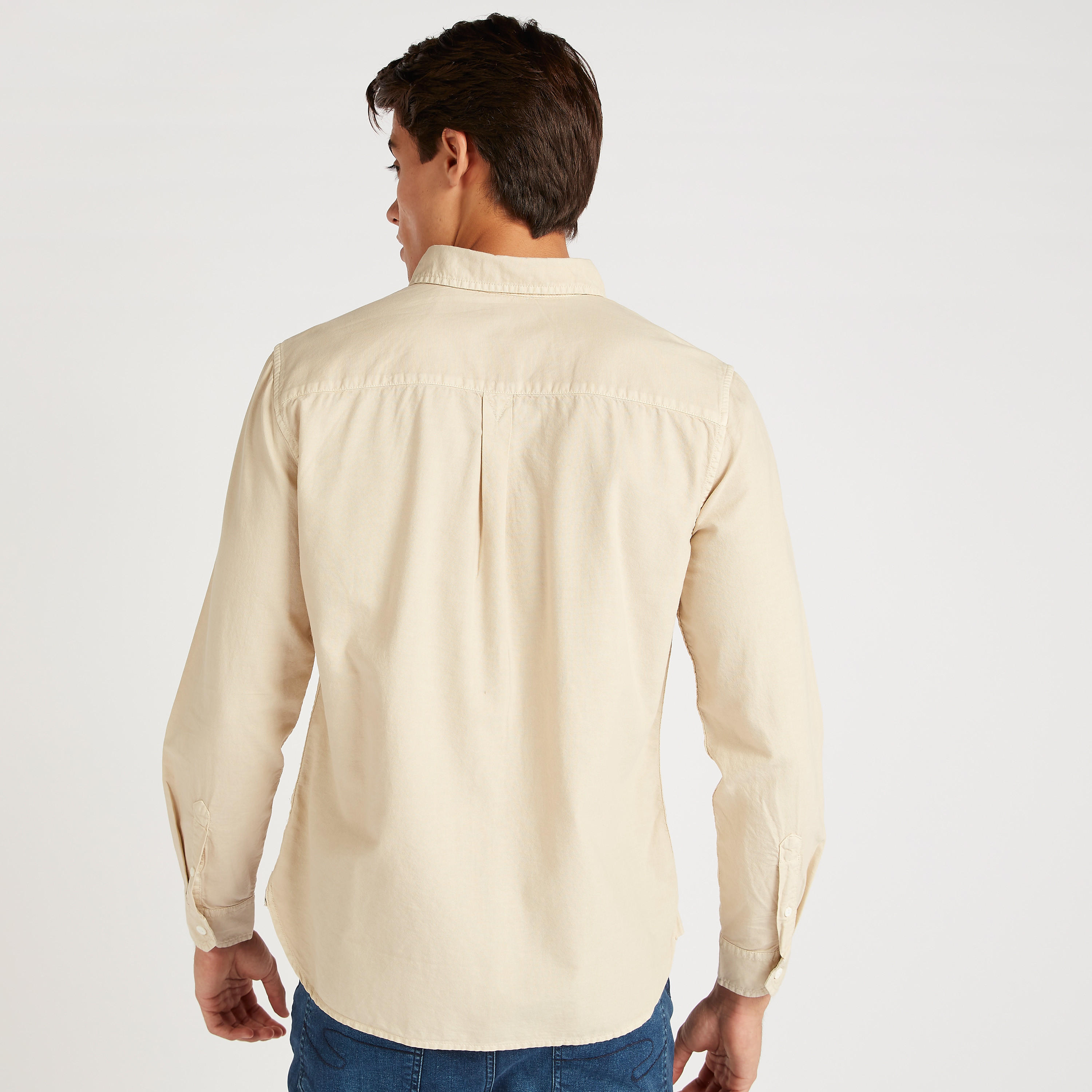 Lee Cooper Solid Oxford Shirt with Long Sleeves and Chest Pocket-men-clothing-shirts-image-4
