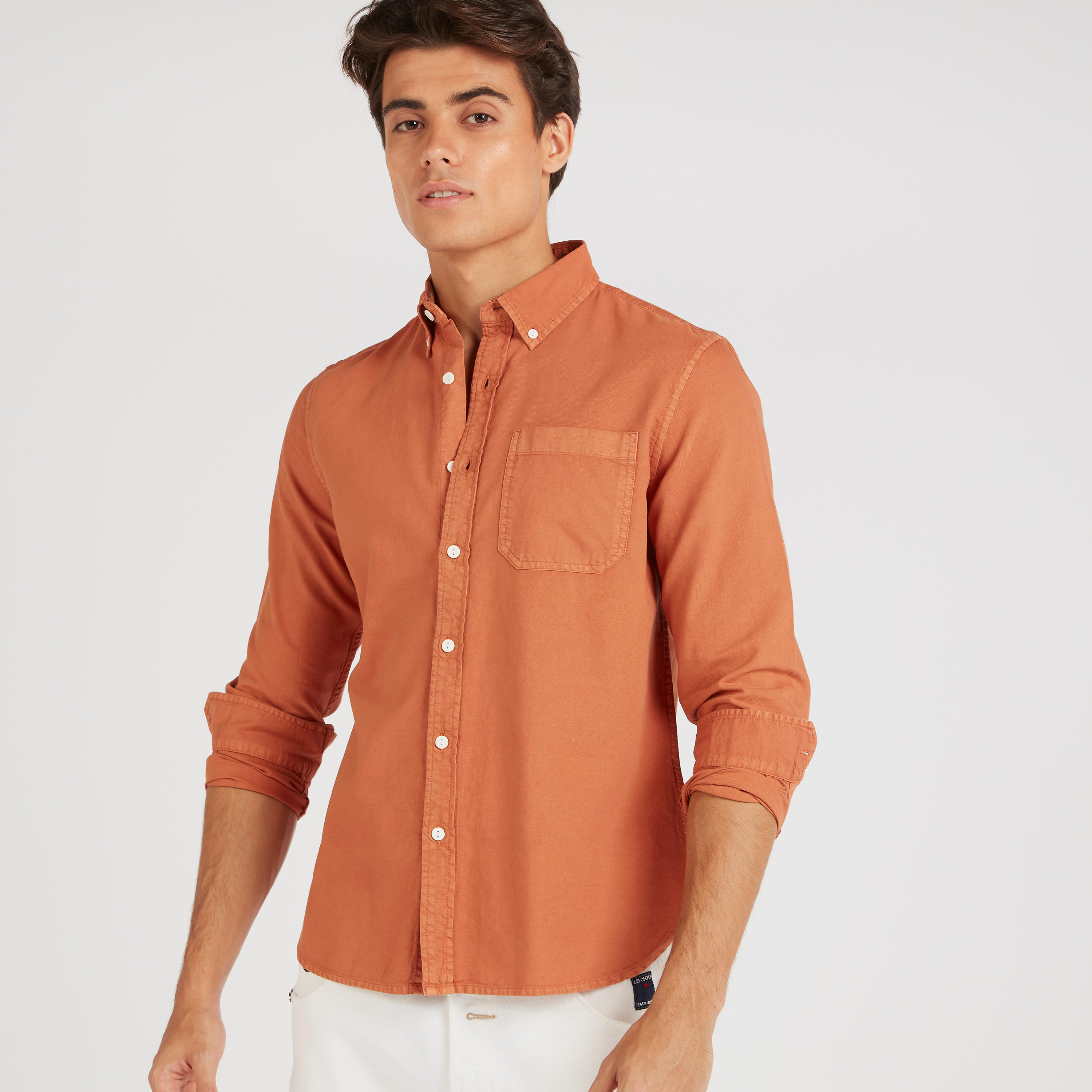 قميص دنيم سادة بأكمام طويلة من لي كوبر-men-clothing-shirts-image-5