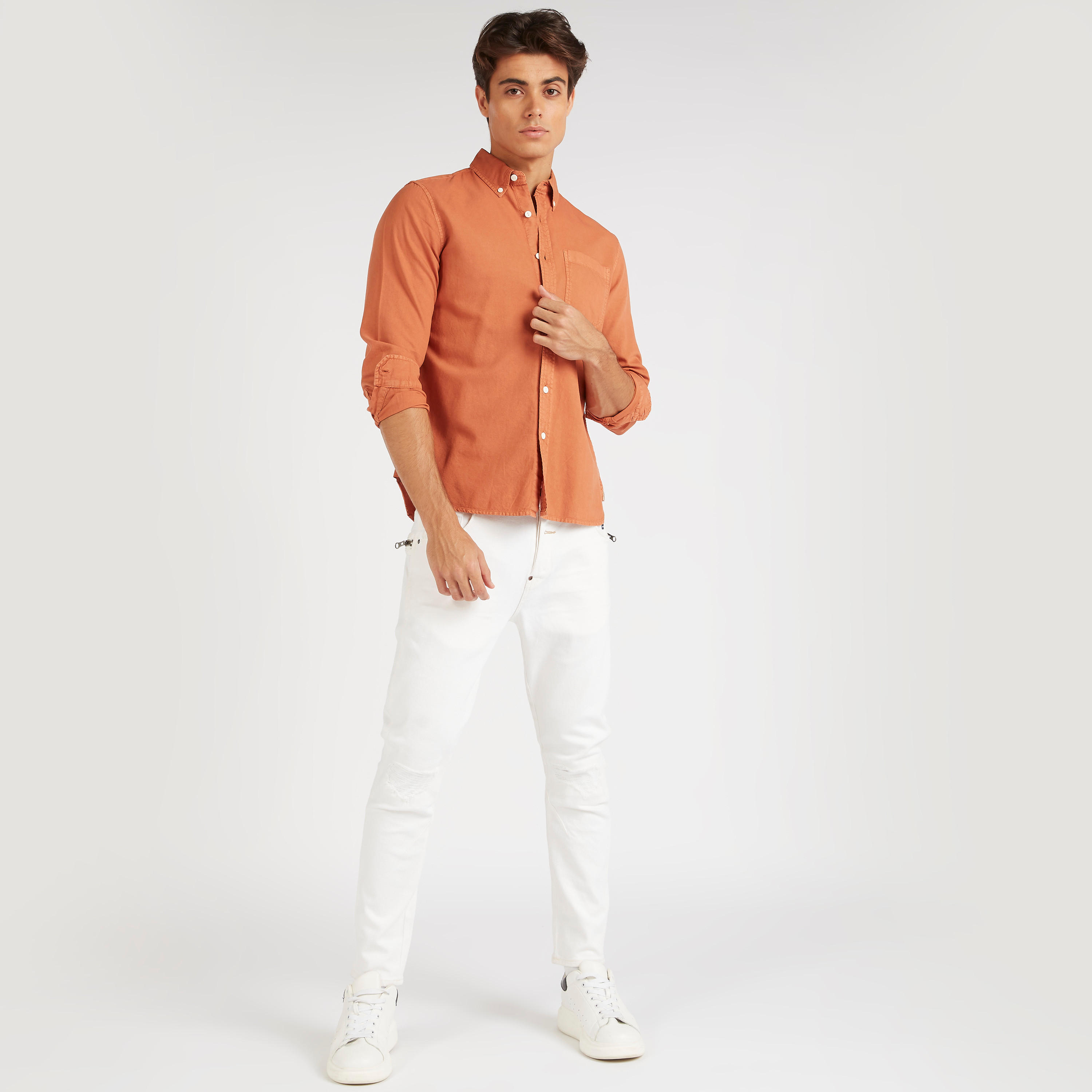قميص دنيم سادة بأكمام طويلة من لي كوبر-men-clothing-shirts-image-4