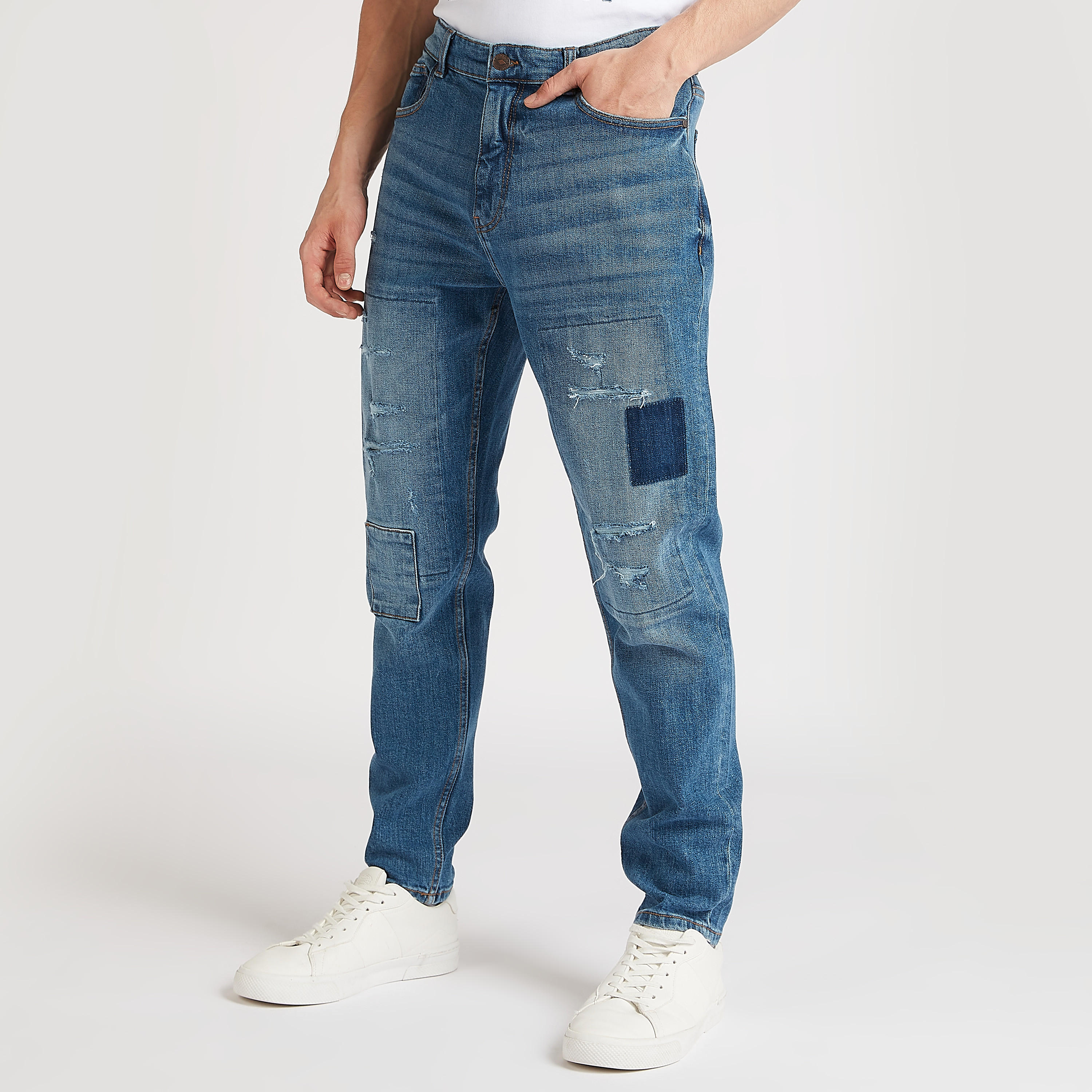 بنطلون جينز مضلّع بأطراف ضيّقة وخصر مرتفع من لي كوبر-men-clothing-bottoms-jeans-image-1
