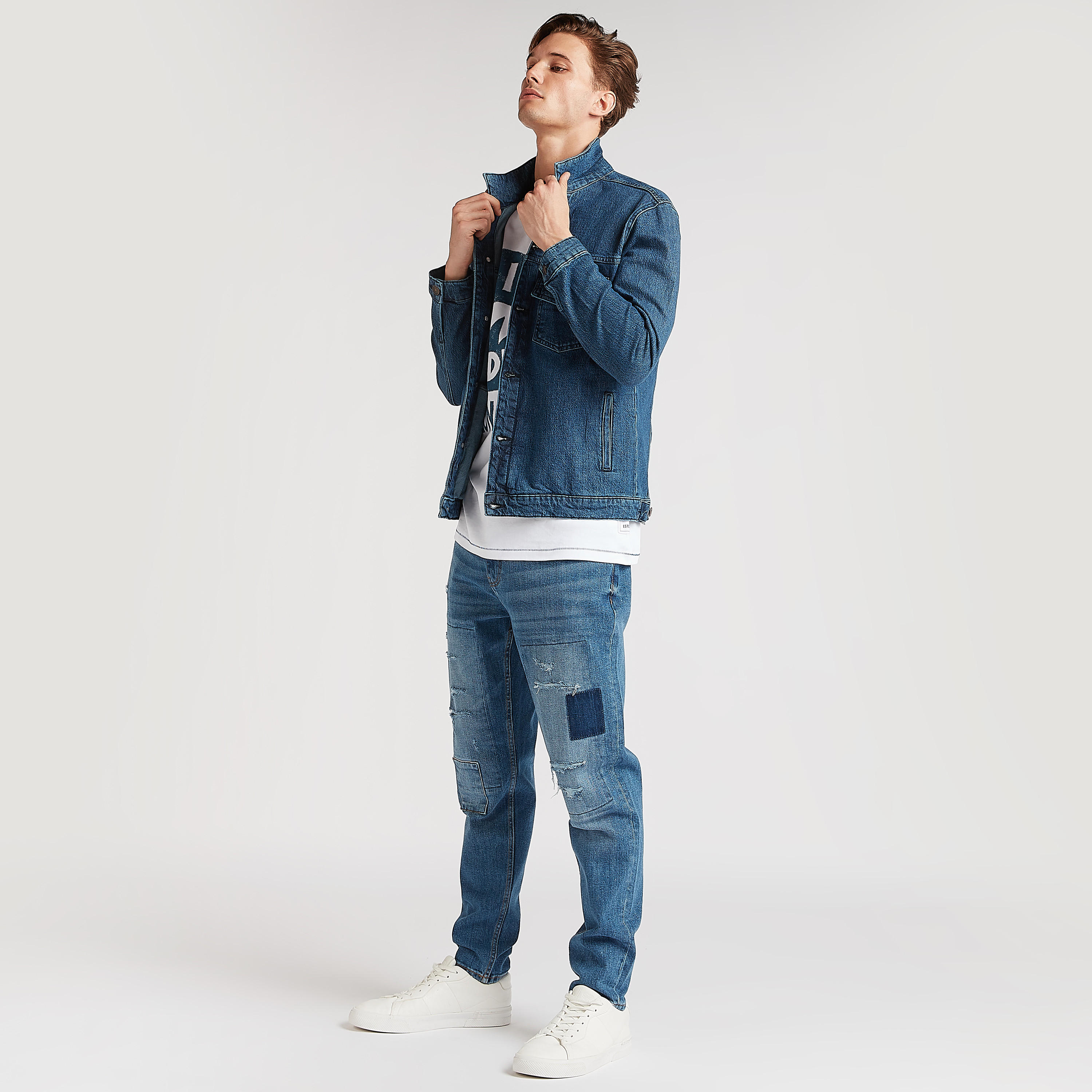 بنطلون جينز مضلّع بأطراف ضيّقة وخصر مرتفع من لي كوبر-men-clothing-bottoms-jeans-image-5