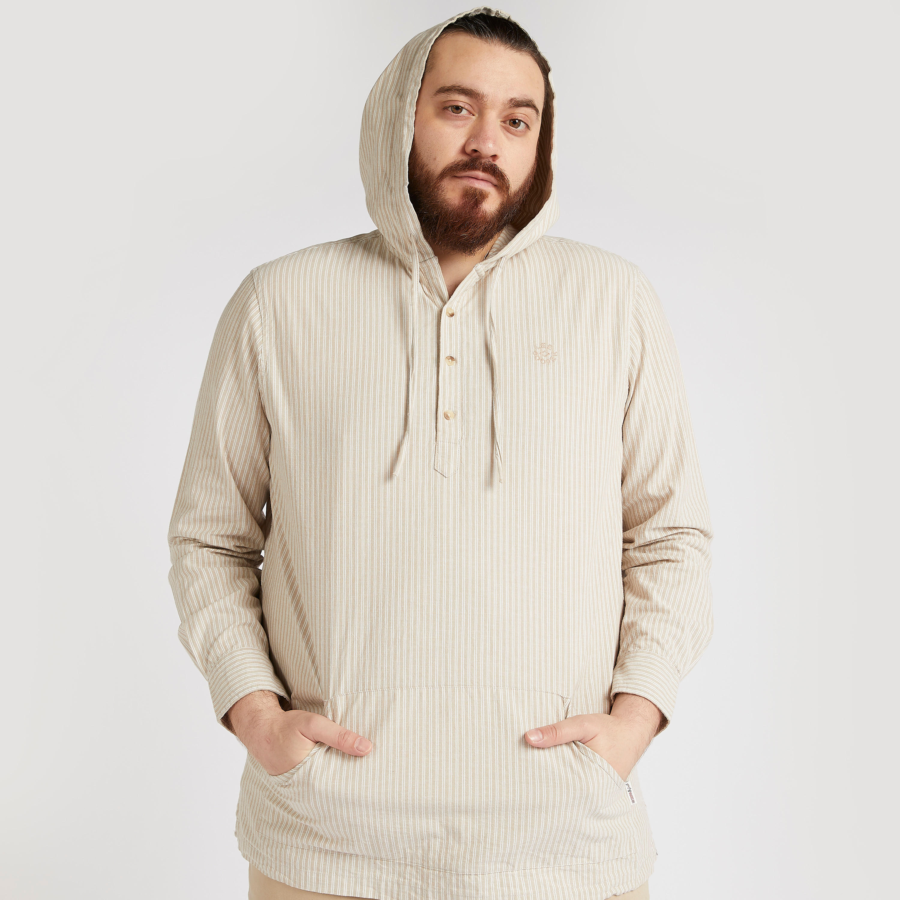 قميص دنيم مقلّم بأكمام طويلة وقبّعة من لي كوبر-men-clothing-shirts-image-1