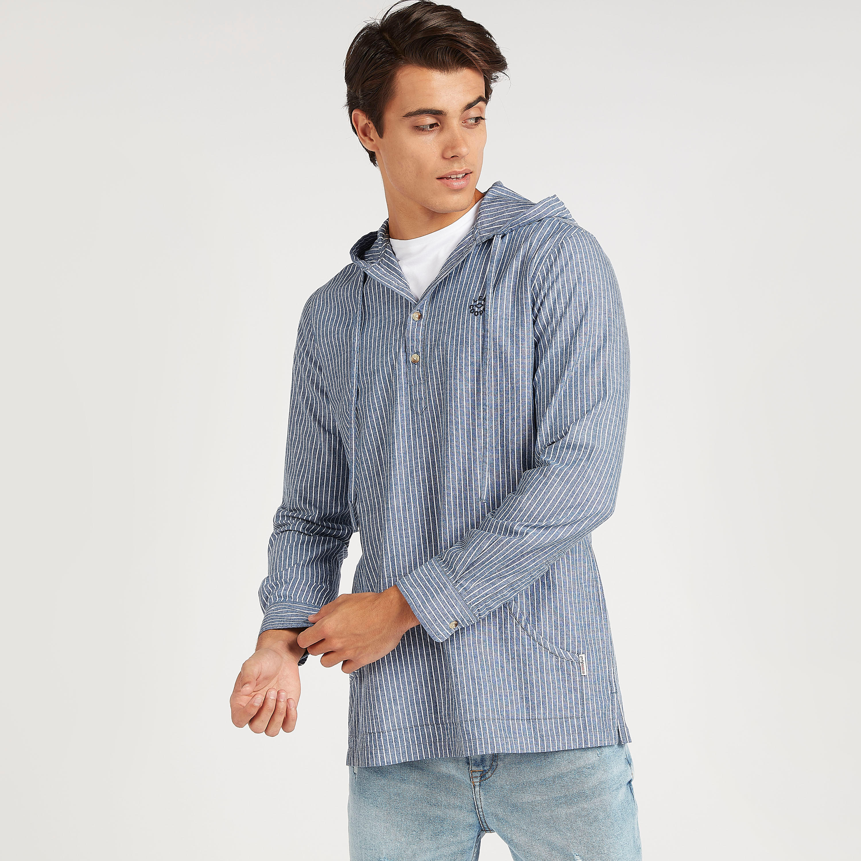قميص دنيم مقلّم بأكمام طويلة وقبّعة من لي كوبر-men-clothing-shirts-image-4