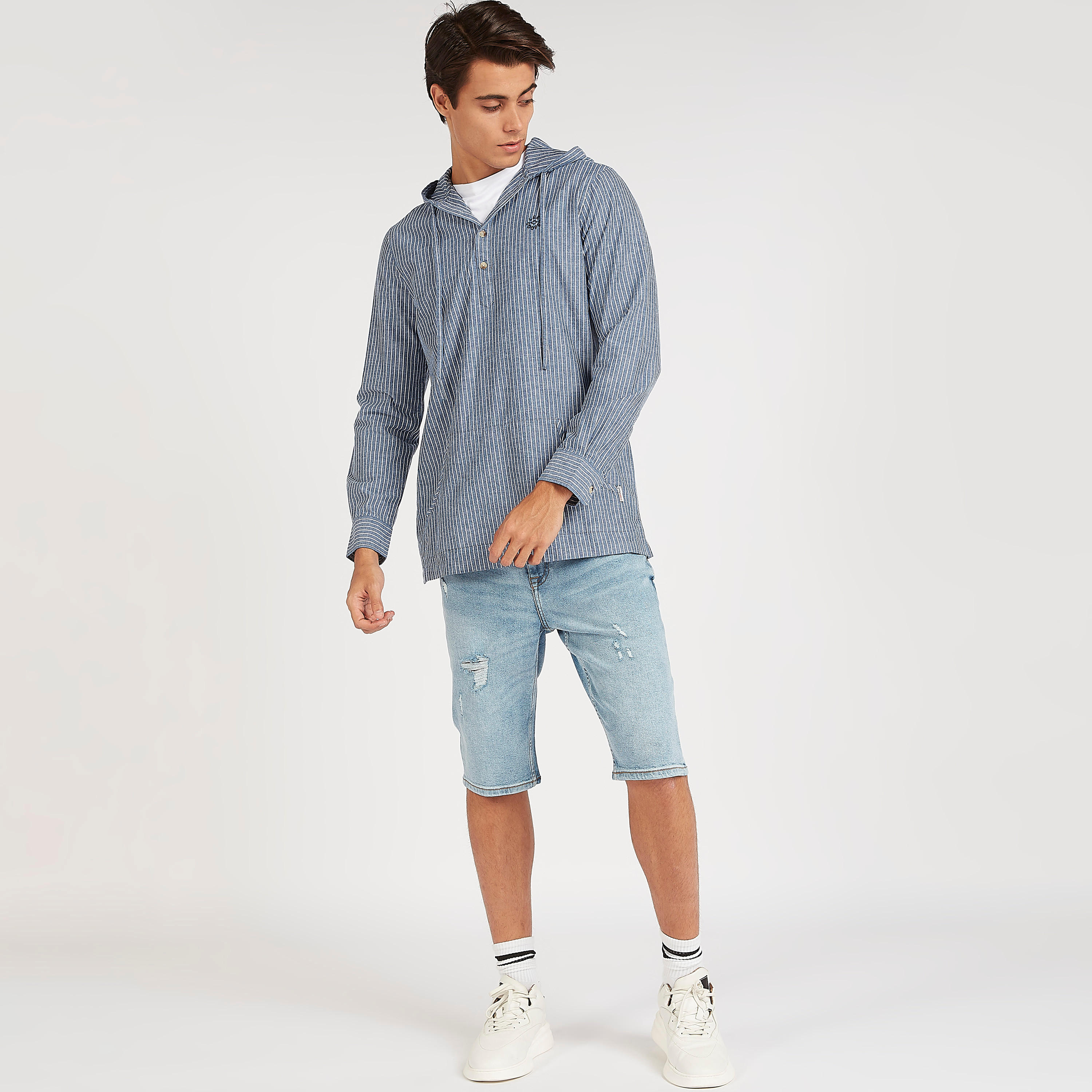 قميص دنيم مقلّم بأكمام طويلة وقبّعة من لي كوبر-men-clothing-shirts-image-3
