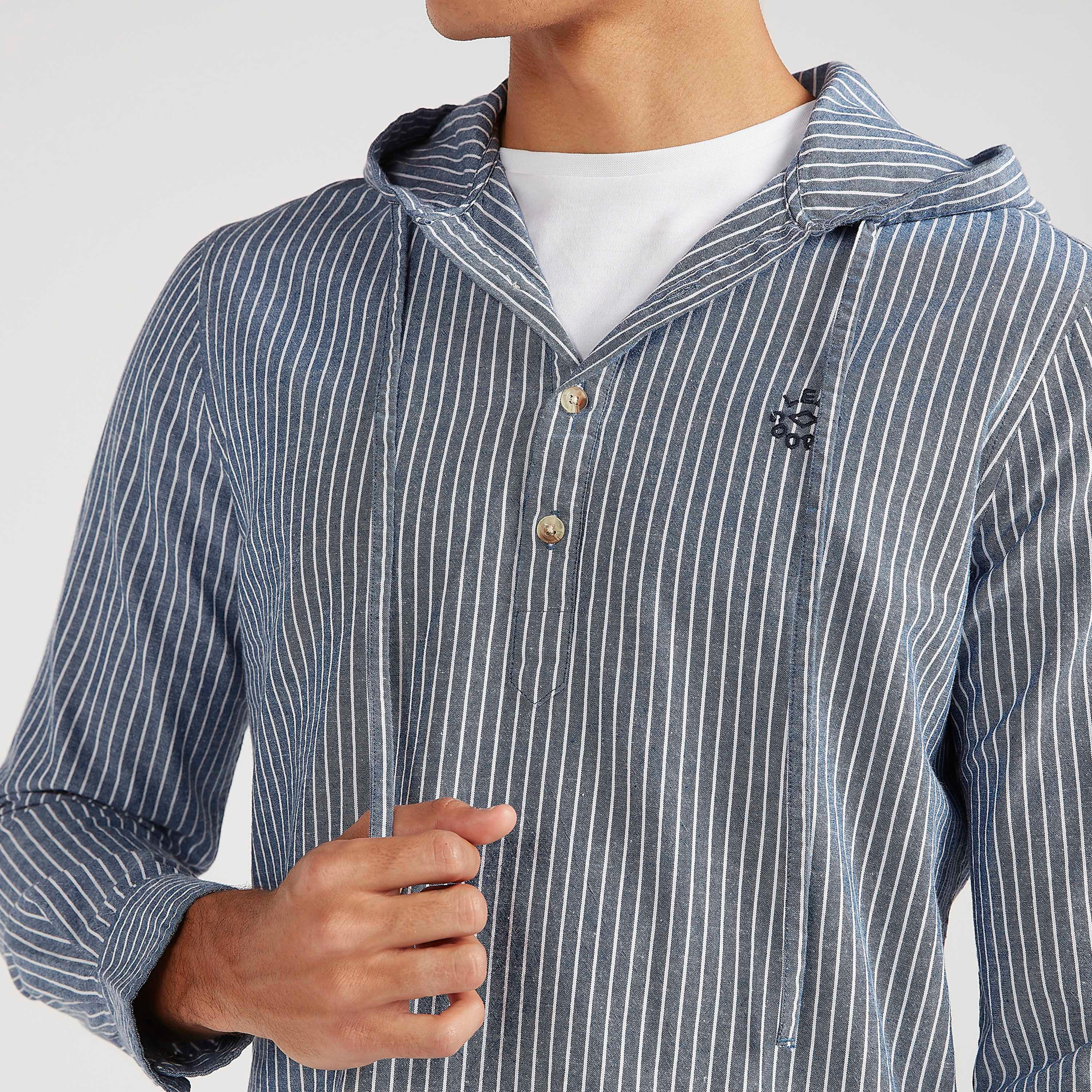 قميص دنيم مقلّم بأكمام طويلة وقبّعة من لي كوبر-men-clothing-shirts-image-2