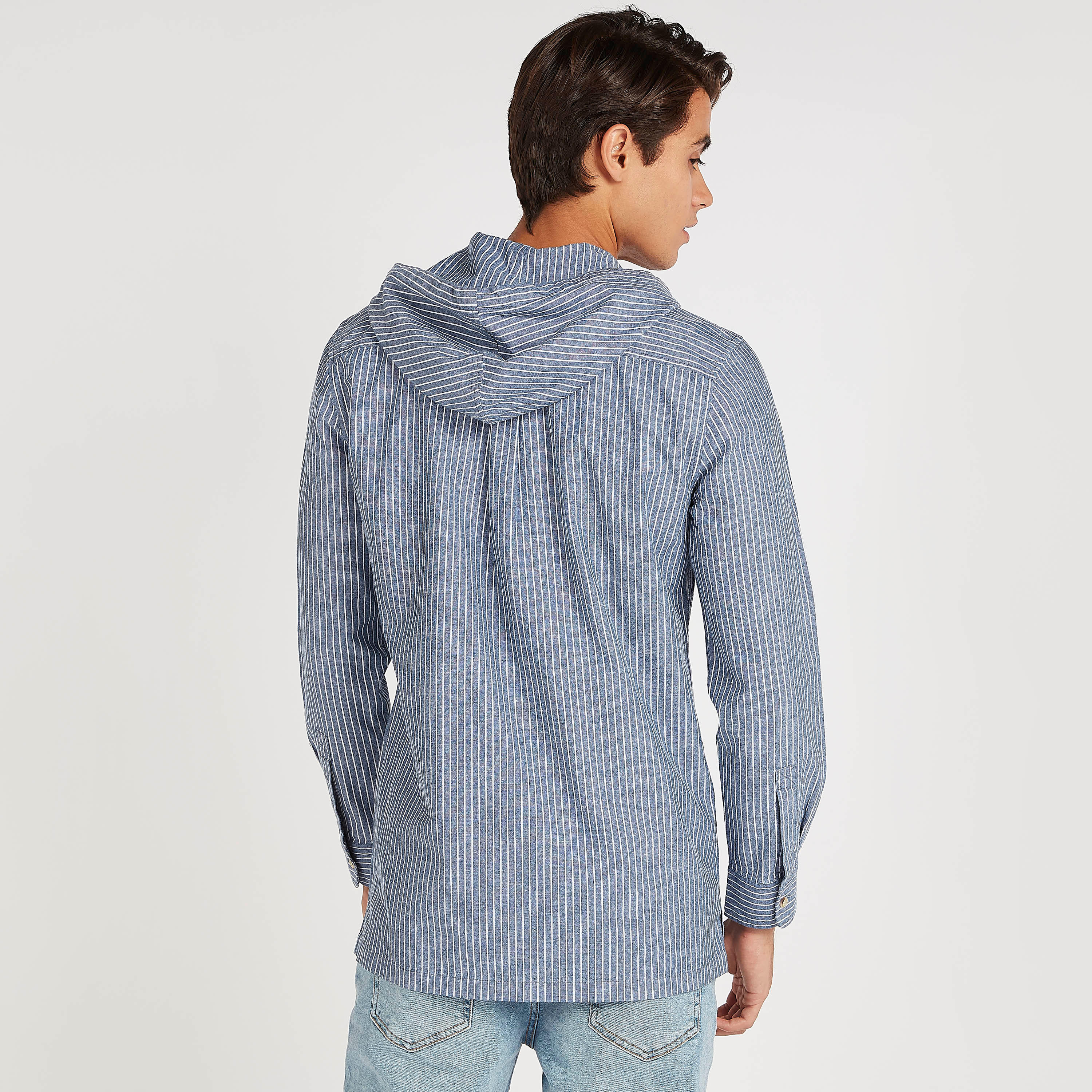 قميص دنيم مقلّم بأكمام طويلة وقبّعة من لي كوبر-men-clothing-shirts-image-1