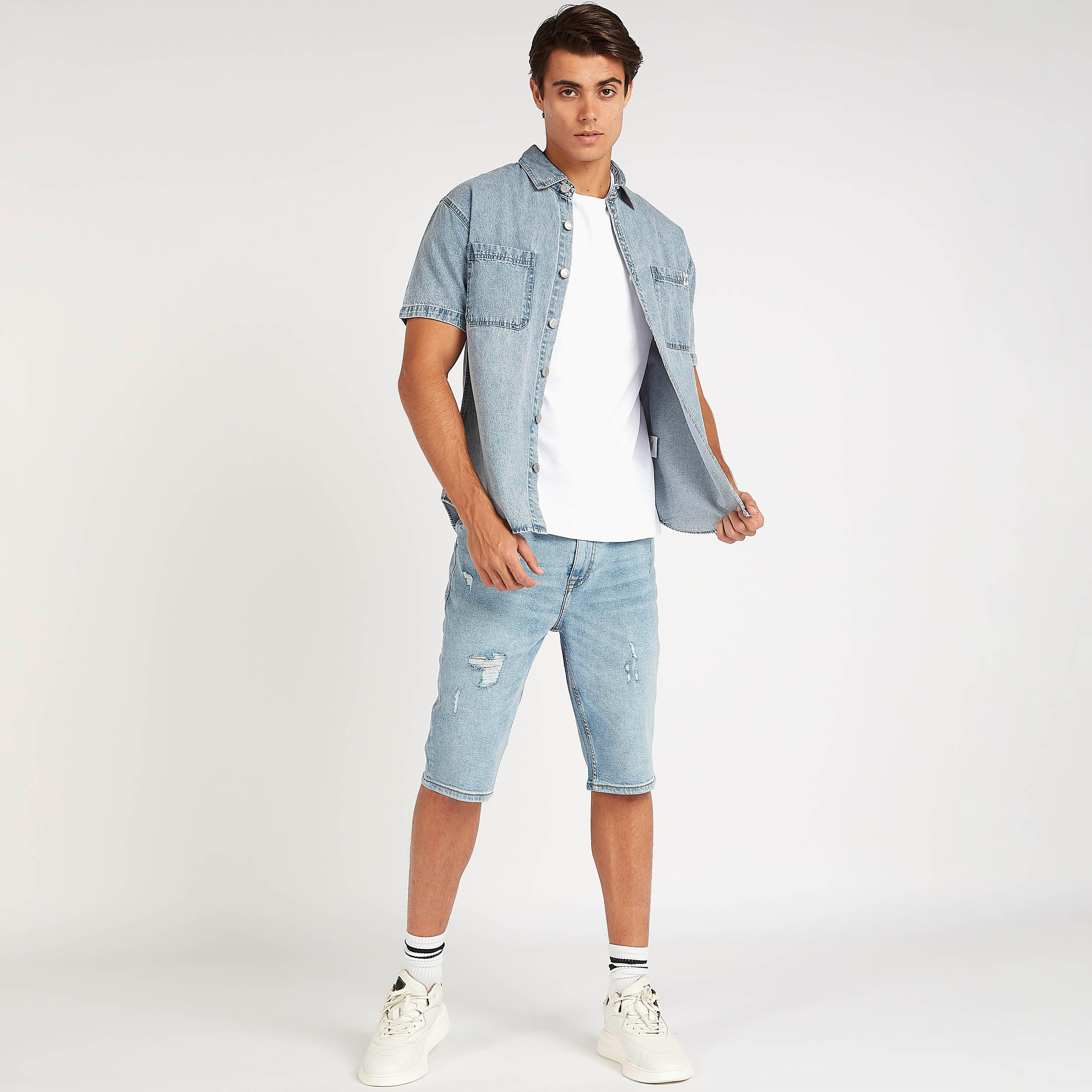 جاكيت دنيم سادة بأكمام طويلة من لي كوبر-men-clothing-shirts-image-2