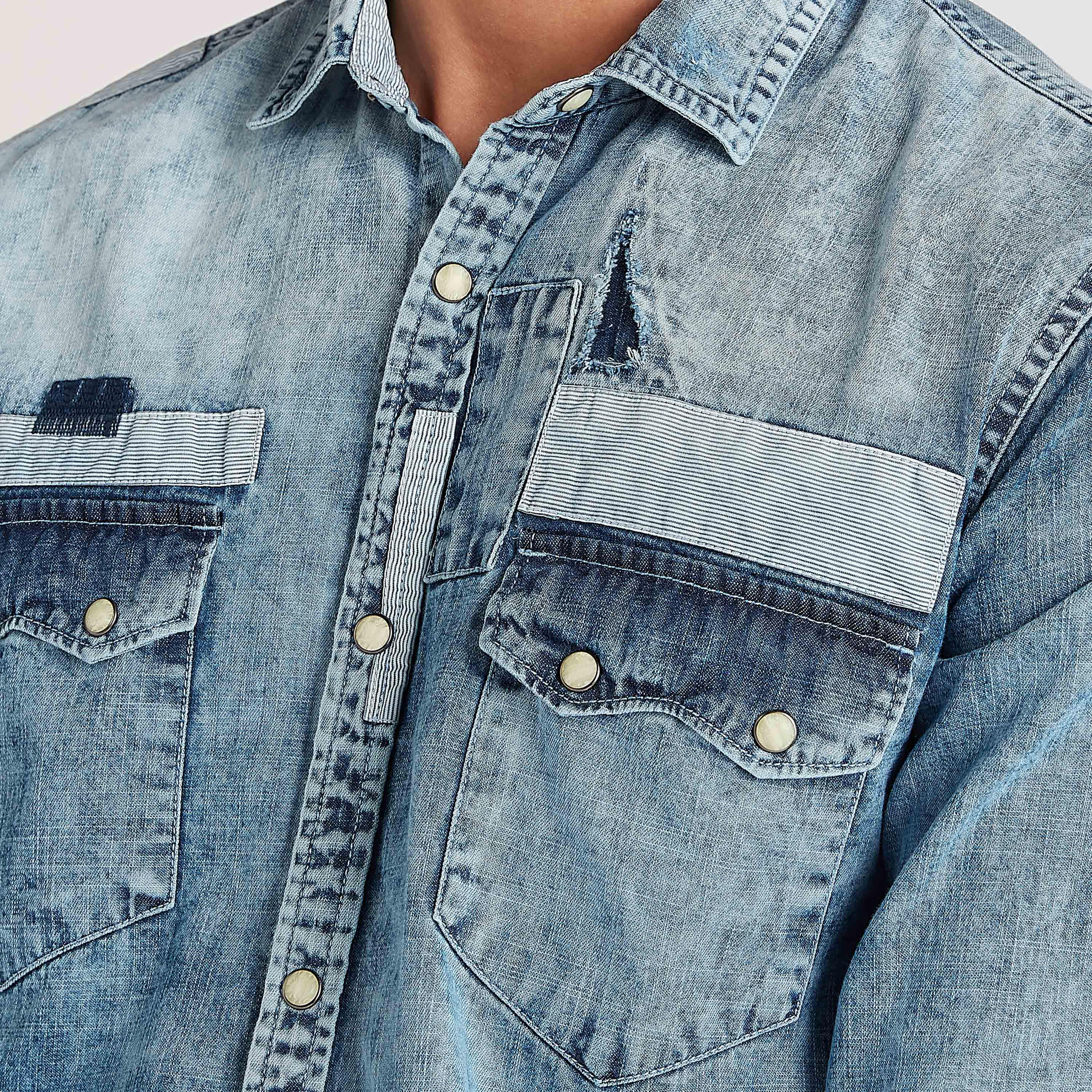 Lee Cooper Textured Denim Shirt with Flap Pockets-men-clothing-shirts-image-3