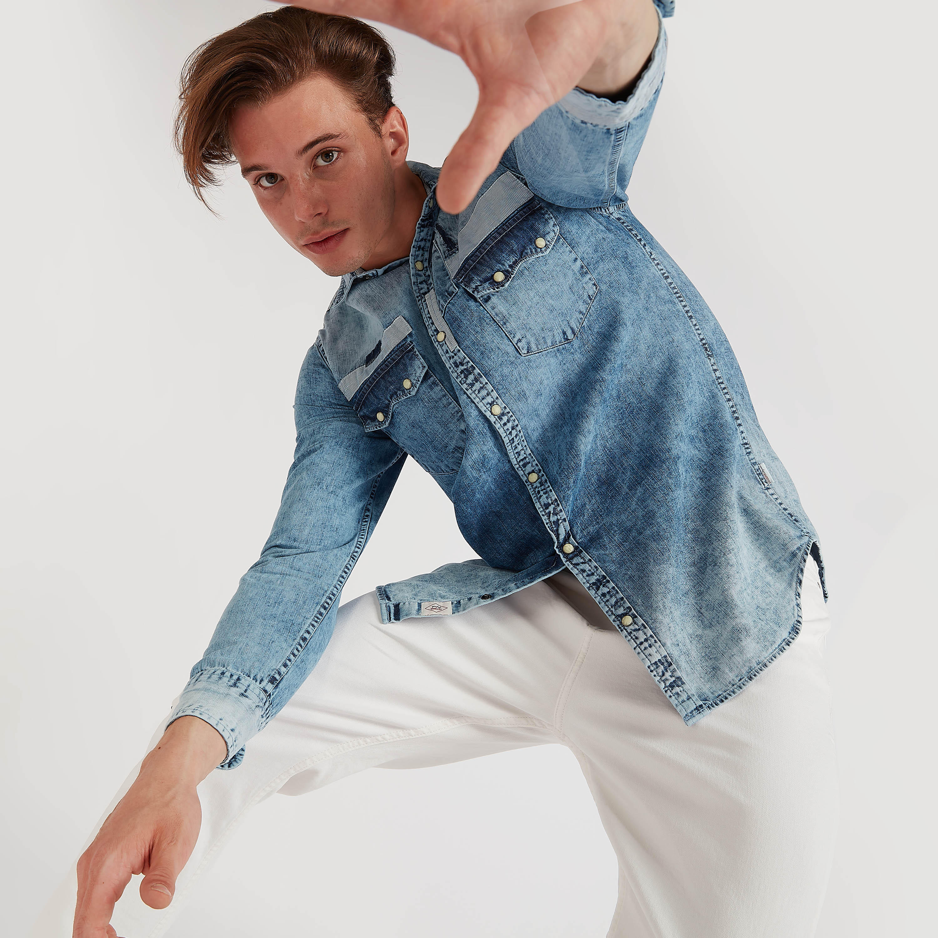 Lee Cooper Textured Denim Shirt with Flap Pockets-men-clothing-shirts-image-5