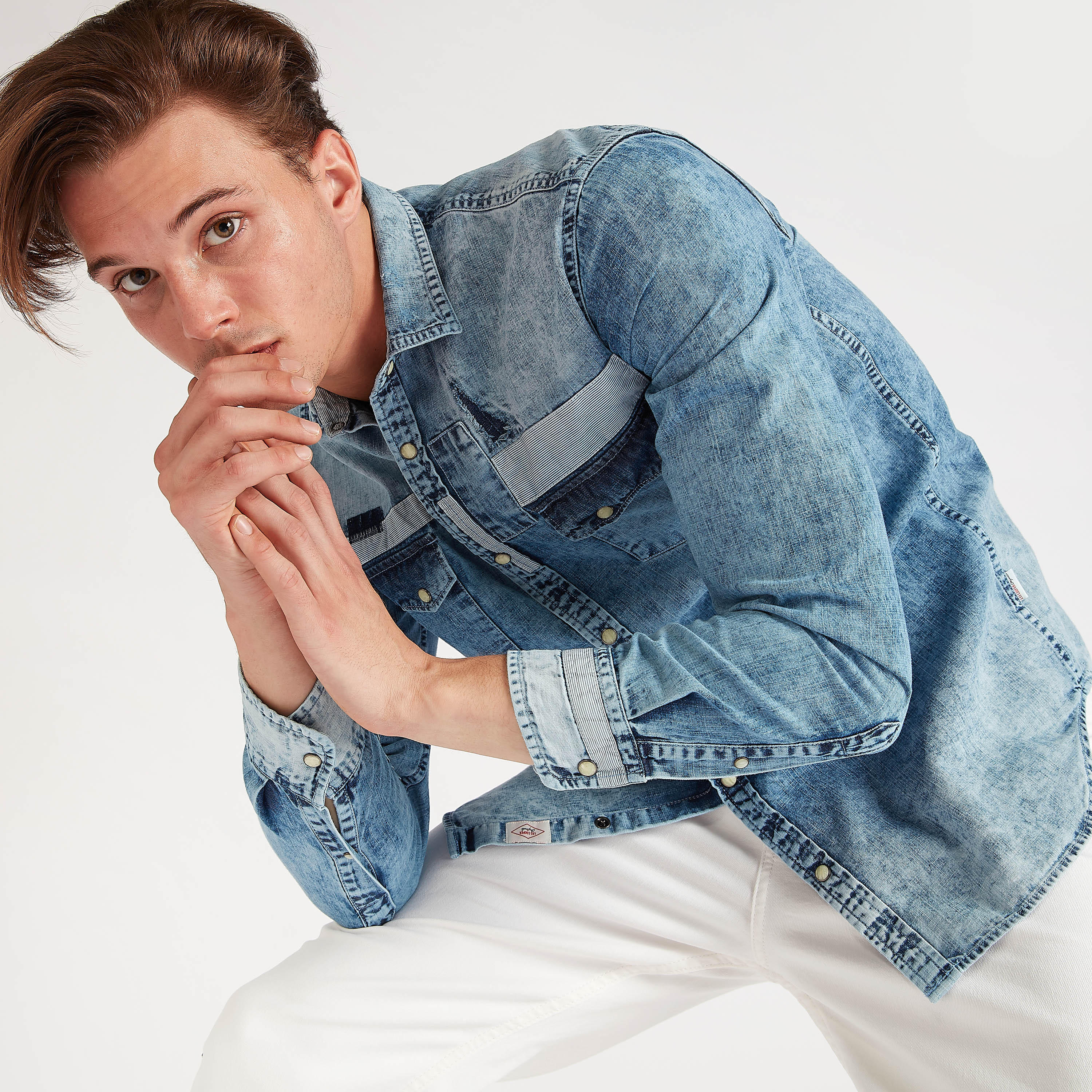 Lee Cooper Textured Denim Shirt with Flap Pockets-men-clothing-shirts-image-6