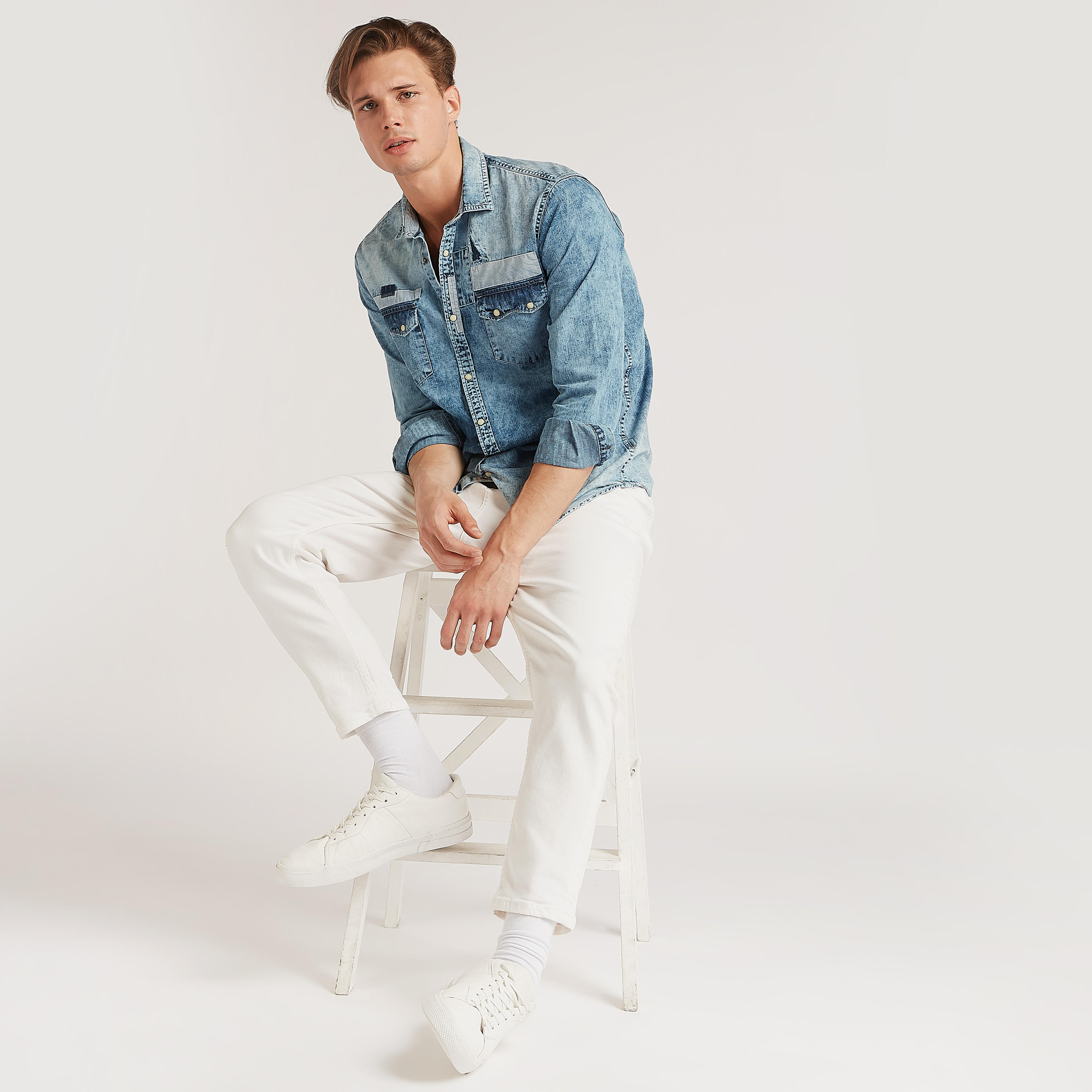 Lee Cooper Textured Denim Shirt with Flap Pockets-men-clothing-shirts-image-8