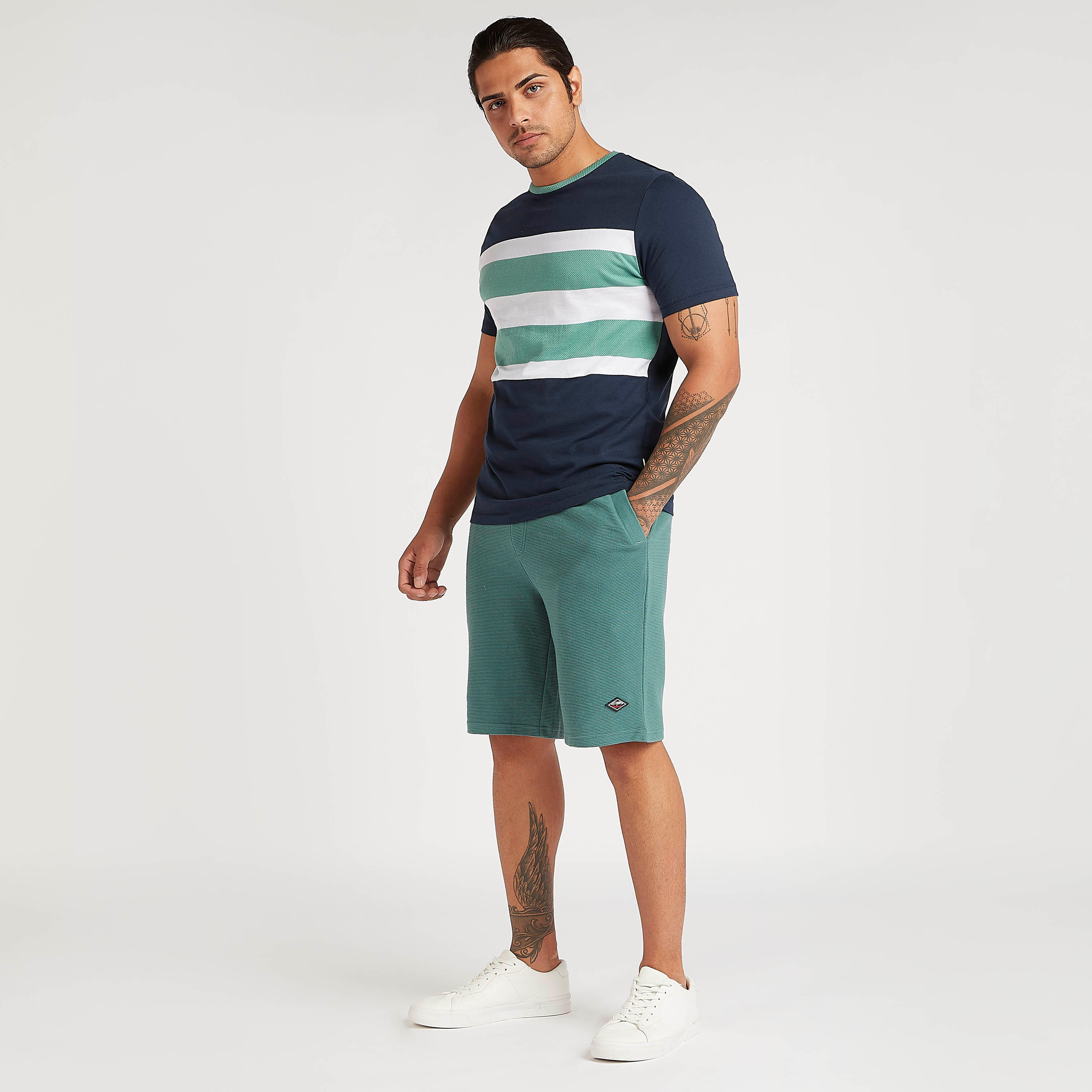 Lee Cooper Textured Mid-Rise Shorts with Drawstring-men-clothing-bottoms-shorts-image-2