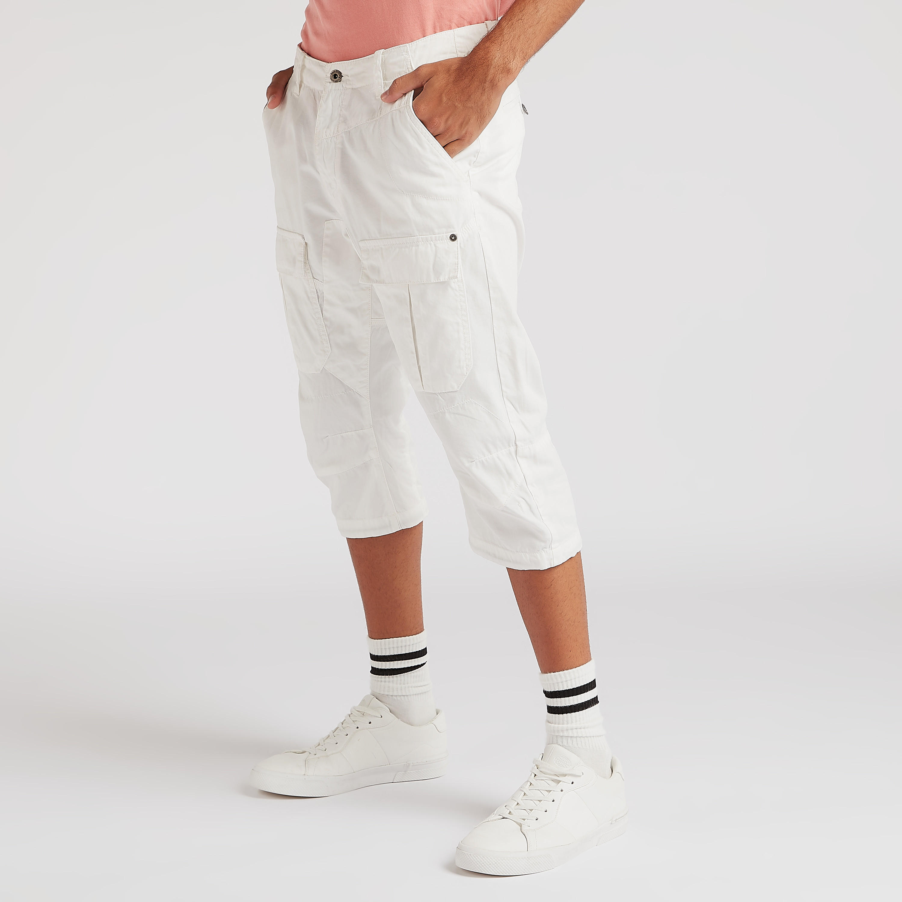 Solid Flexi Waist Cargo Shorts with Pockets-men-clothing-bottoms-shorts-image-1