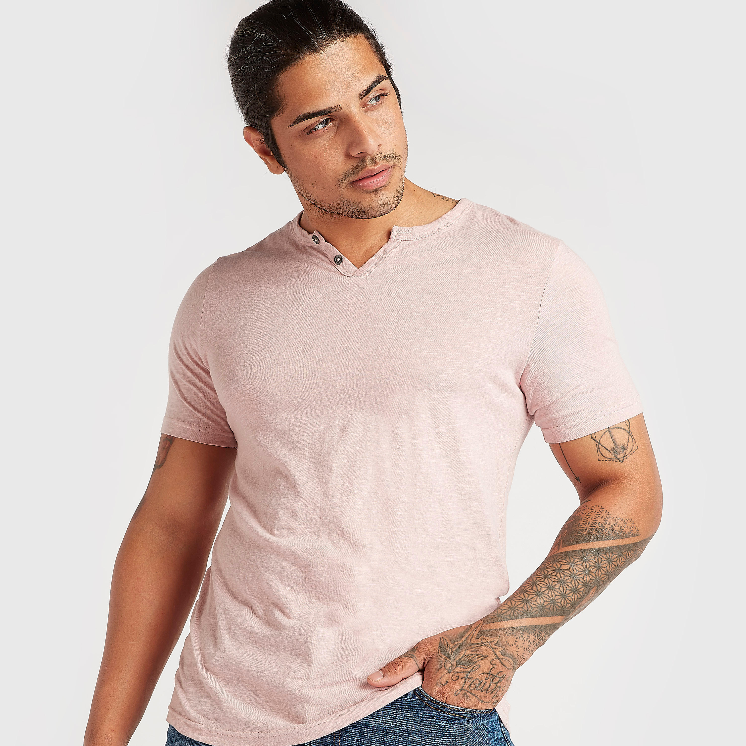 Lee Cooper Solid Henley Neck T-shirt with Short Sleeves-men-clothing-tshirtsandpolos-tshirts-image-1