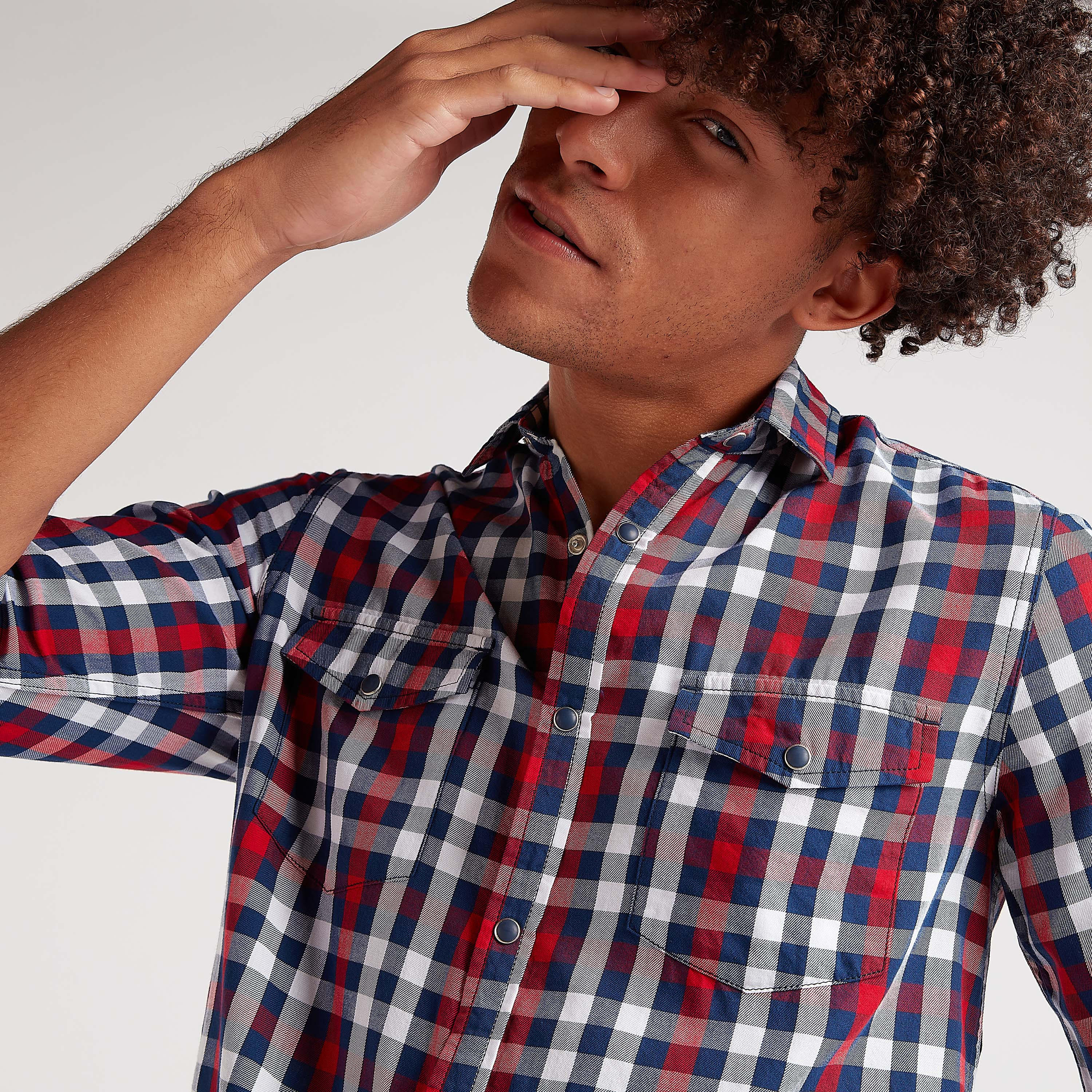 Checked Shirt with Chest Pockets and Long Sleeves-men-clothing-shirts-image-1