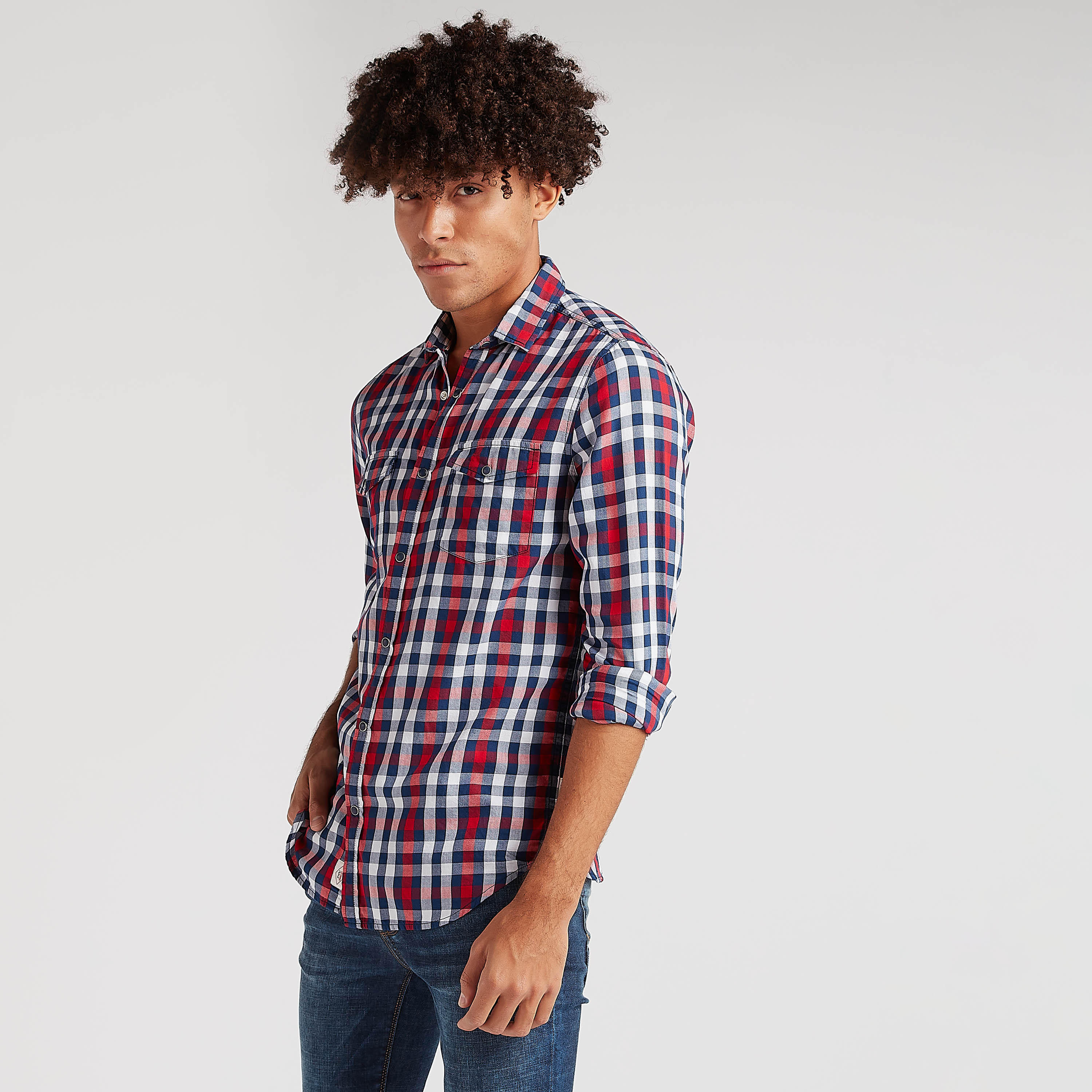 Checked Shirt with Chest Pockets and Long Sleeves-men-clothing-shirts-image-3