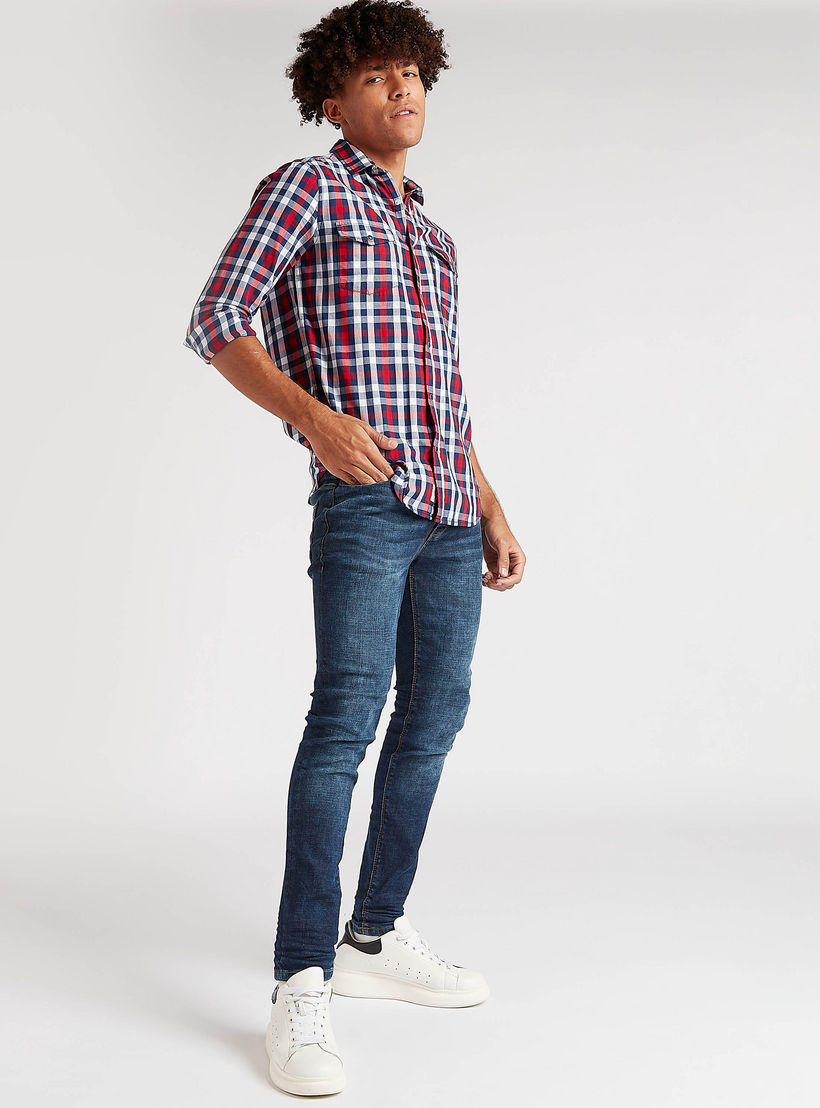 Checked Shirt with Chest Pockets and Long Sleeves-men-clothing-shirts-image-4