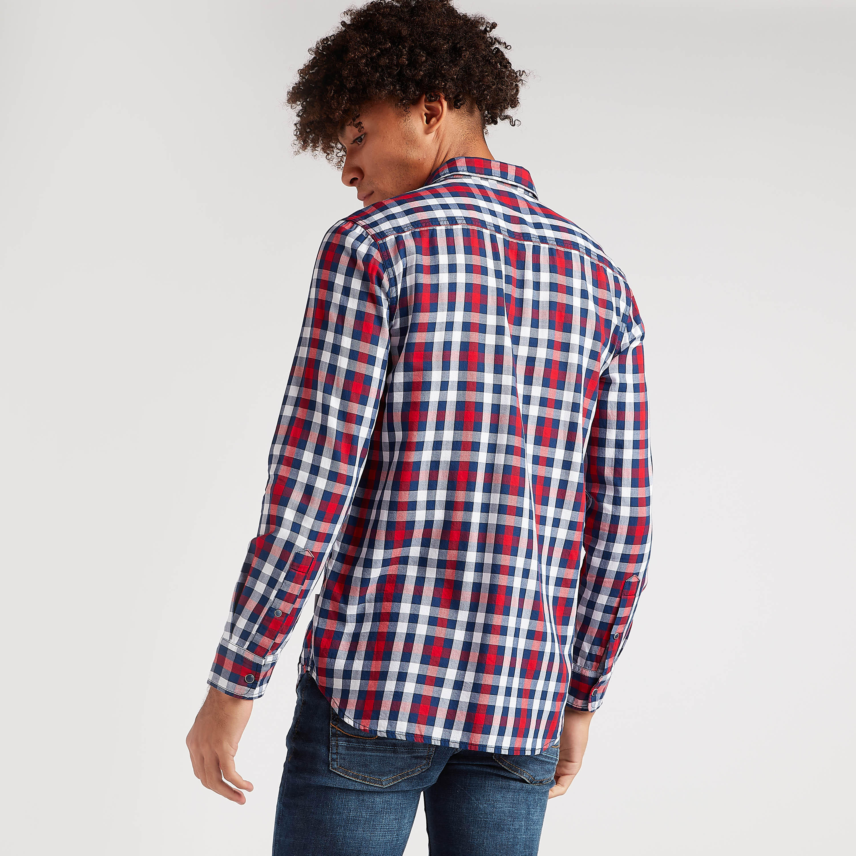Checked Shirt with Chest Pockets and Long Sleeves-men-clothing-shirts-image-5