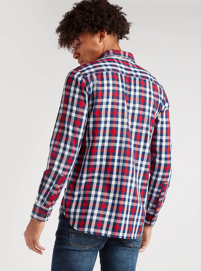Checked Shirt with Chest Pockets and Long Sleeves-men-clothing-shirts-image-5