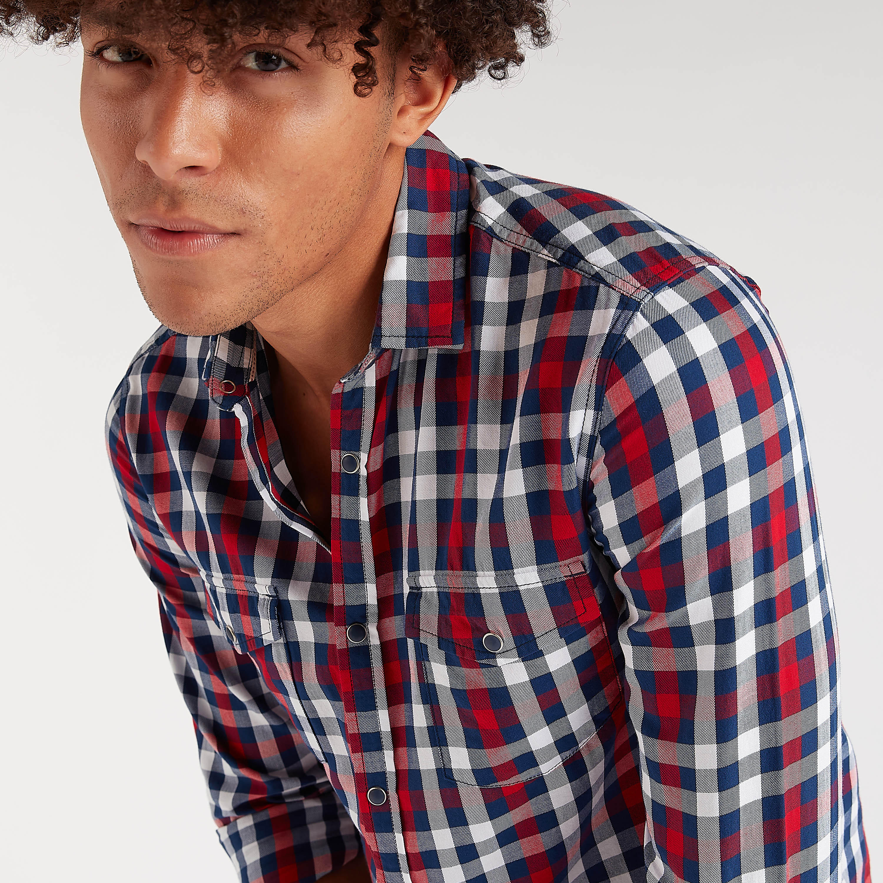 Checked Shirt with Chest Pockets and Long Sleeves-men-clothing-shirts-image-6