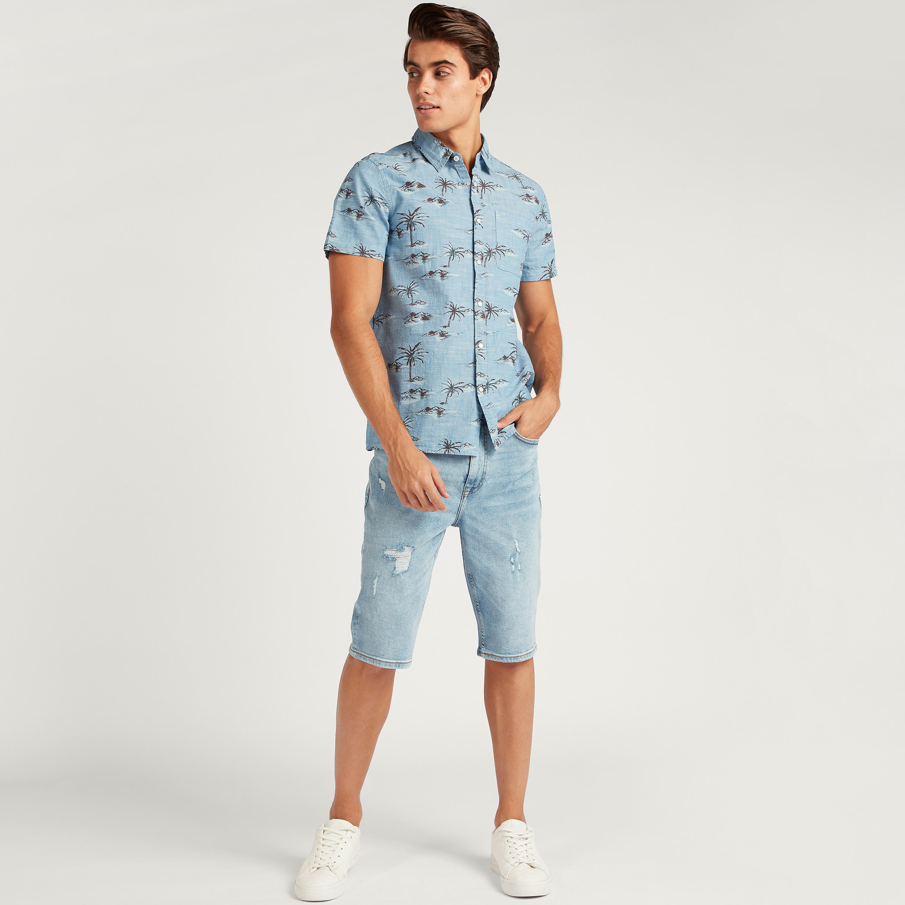 All-Over Tropical Print Shirt with Short Sleeves-men-clothing-shirts-image-2