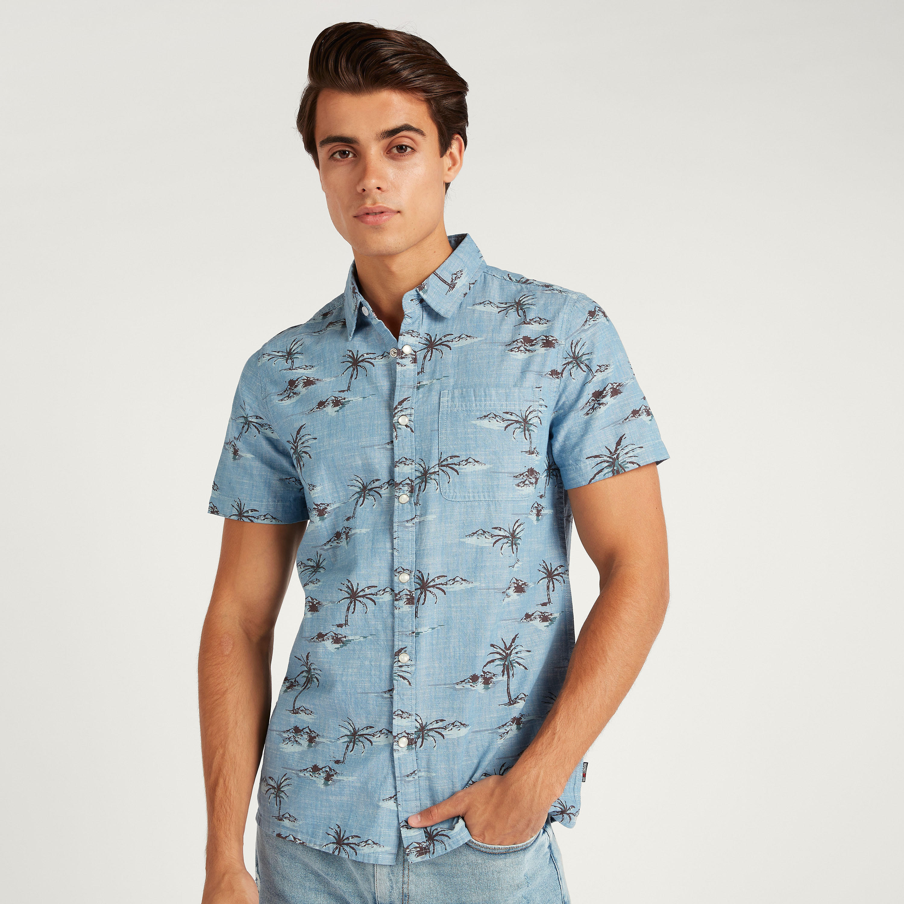 All-Over Tropical Print Shirt with Short Sleeves-men-clothing-shirts-image-3