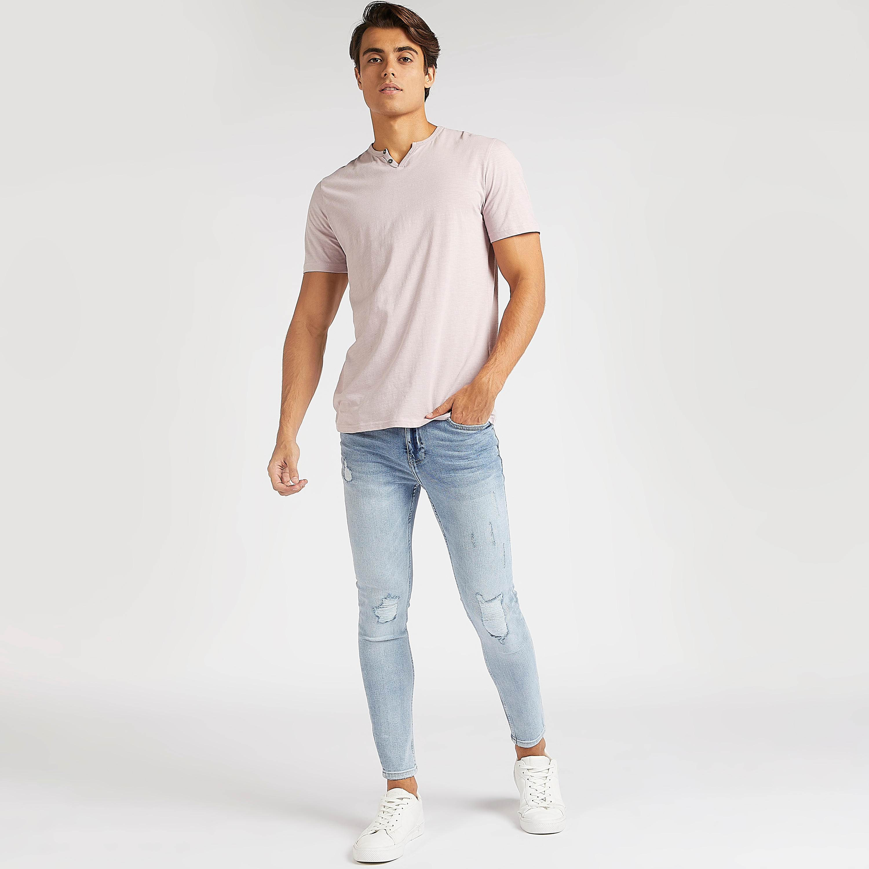 تيشيرت سادة بياقة هينلي وأكمام قصيرة من لي كوبر-men-clothing-tshirtsandpolos-tshirts-image-2