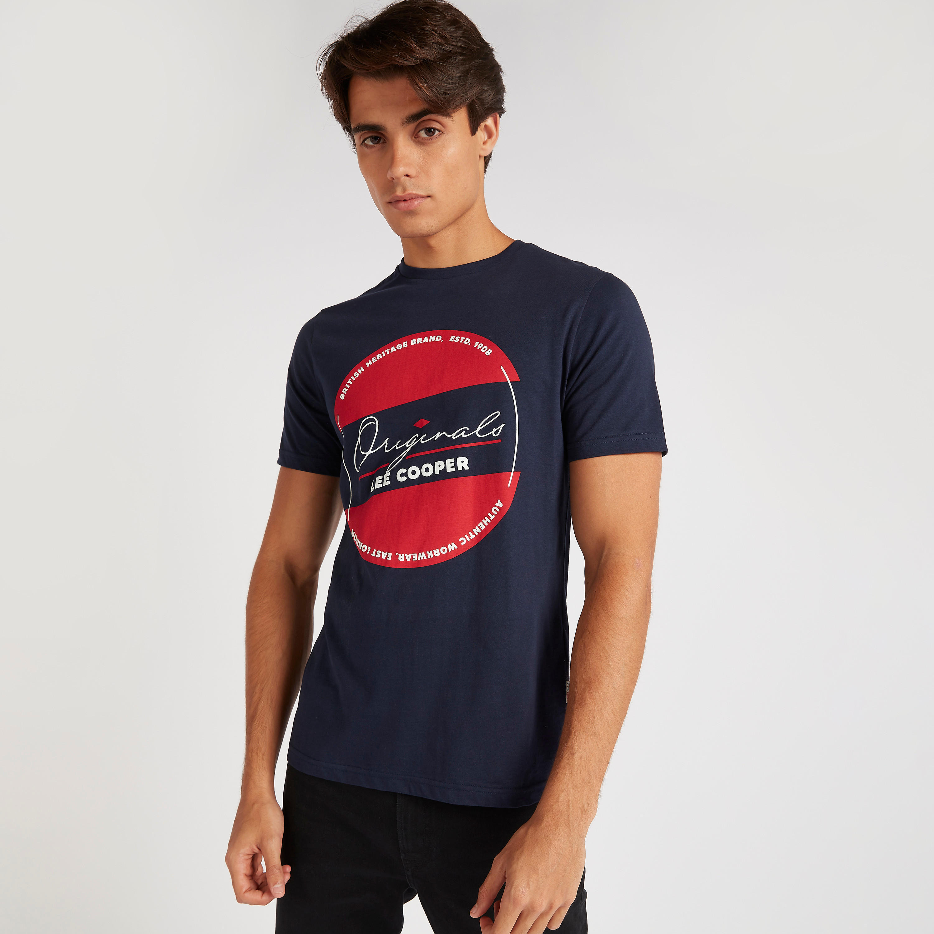 Lee Cooper Printed Crew Neck T-shirt with Short Sleeves-men-clothing-tshirtsandpolos-tshirts-image-1