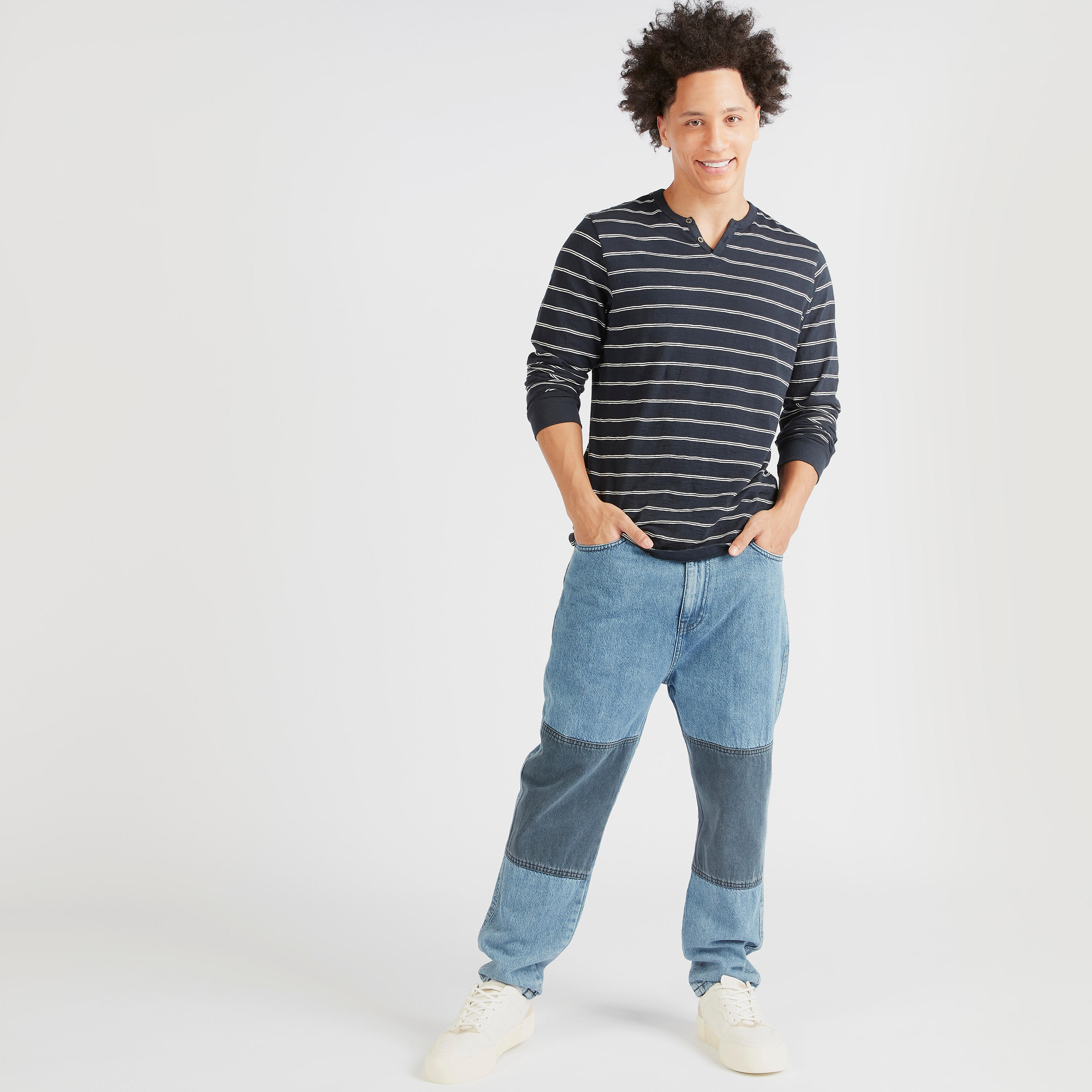 تيشيرت مقلّم بياقة هينلي وأكمام طويلة من لي كوبر-men-clothing-tshirtsandpolos-tshirts-image-2