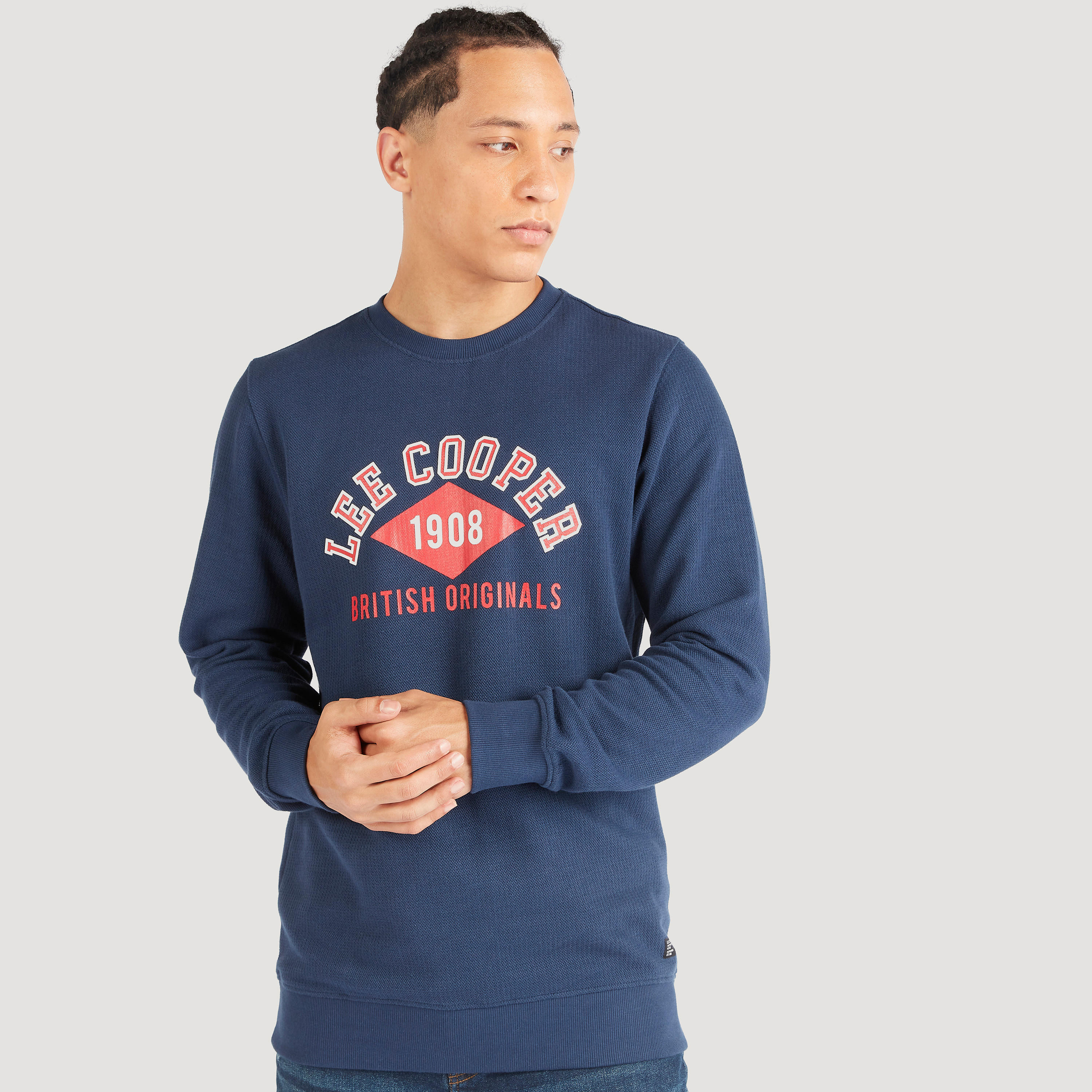 Lee Cooper Printed Crew Neck Sweatshirt with Long Sleeves-men-winterwear-hoodiesandsweatshirts-image-1