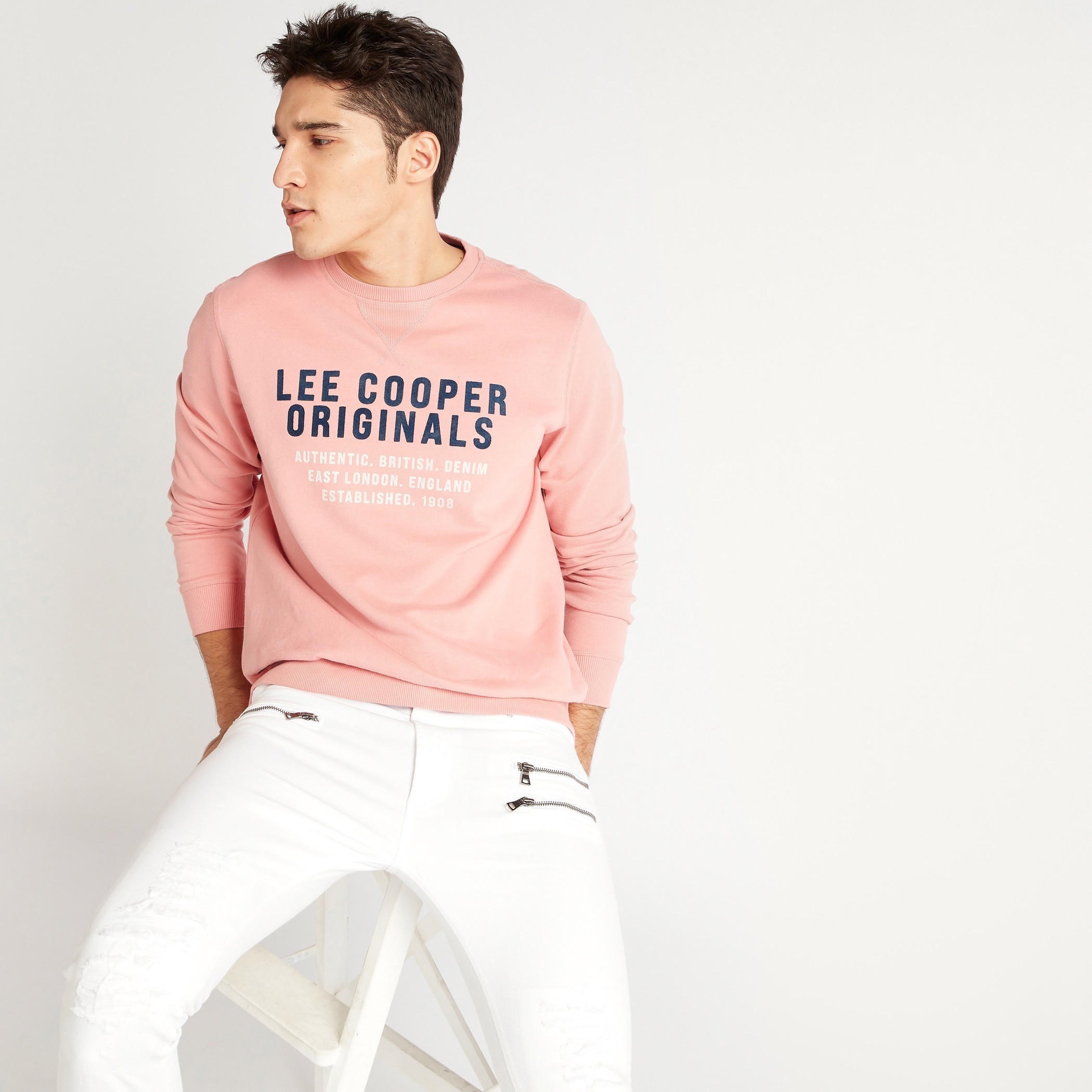 Lee Cooper Printed Crew Neck Sweatshirt with Long Sleeves-men-winterwear-hoodiesandsweatshirts-image-1