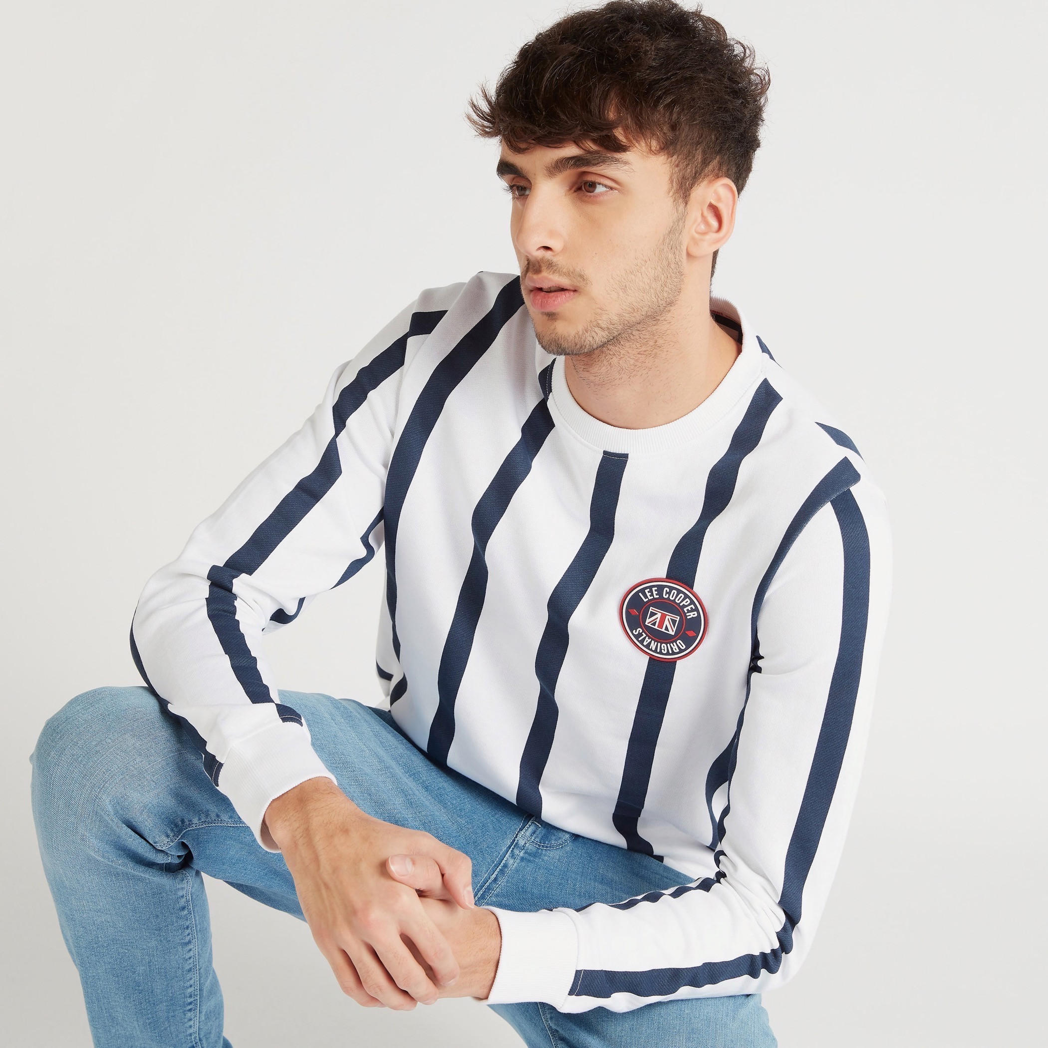 Lee Cooper Printed Crew Neck Sweatshirt with Long Sleeves-men-winterwear-hoodiesandsweatshirts-image-1