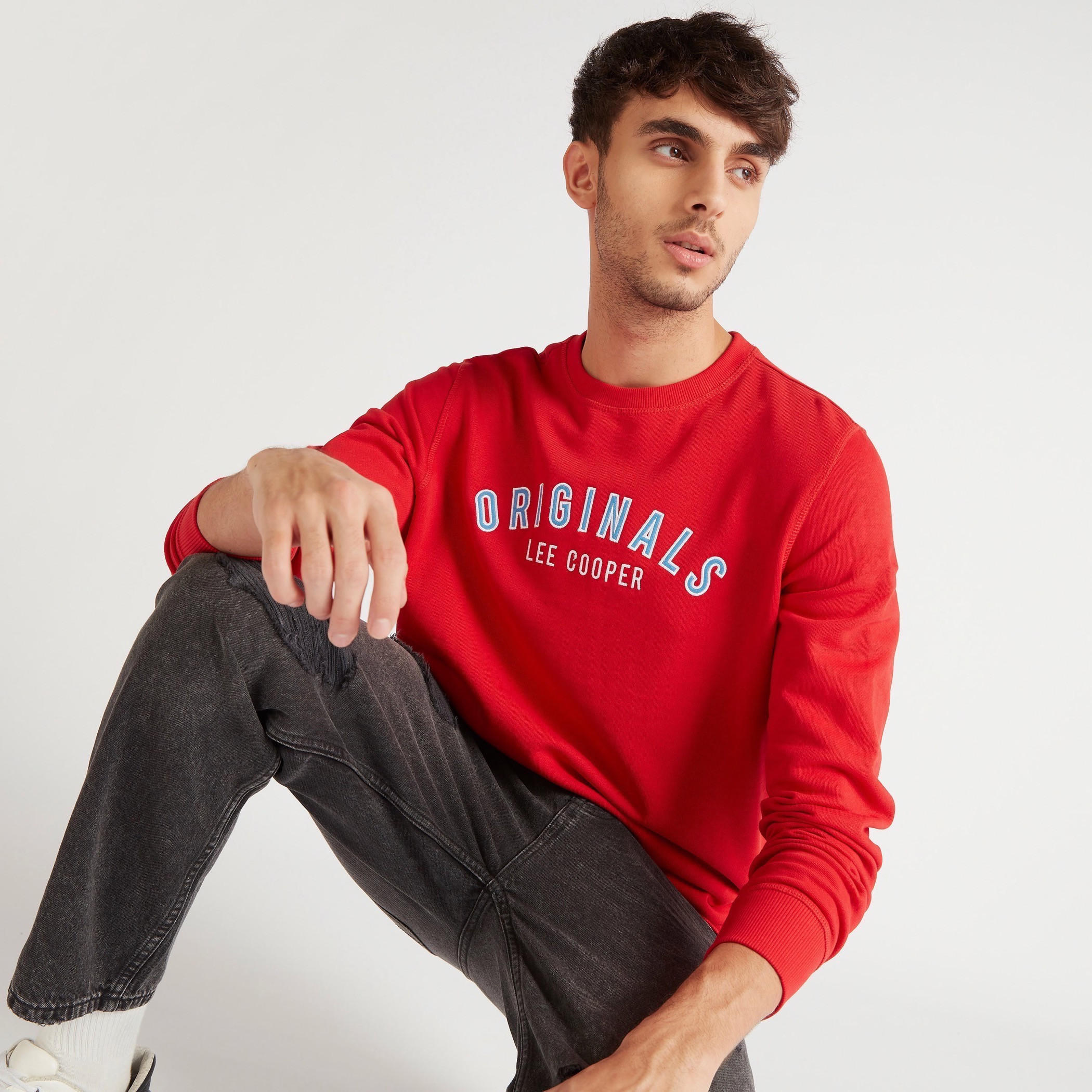 Lee Cooper Printed Crew Neck Sweatshirt with Long Sleeves-men-winterwear-hoodiesandsweatshirts-image-1