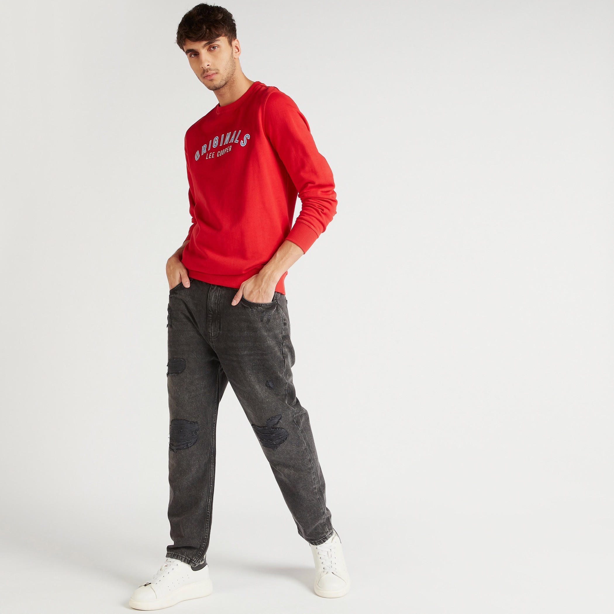 Lee Cooper Printed Crew Neck Sweatshirt with Long Sleeves-men-winterwear-hoodiesandsweatshirts-image-3