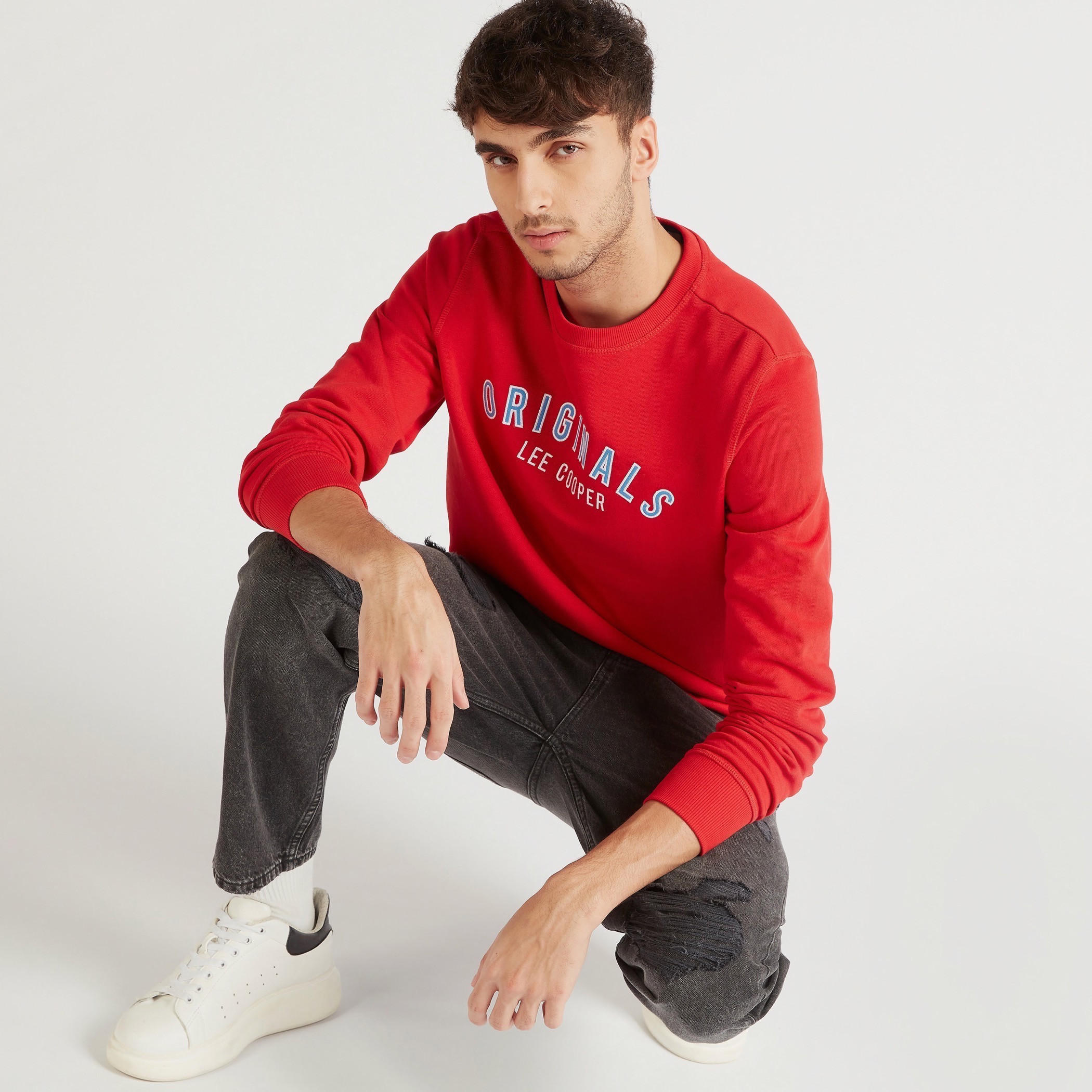 Lee Cooper Printed Crew Neck Sweatshirt with Long Sleeves-men-winterwear-hoodiesandsweatshirts-image-5