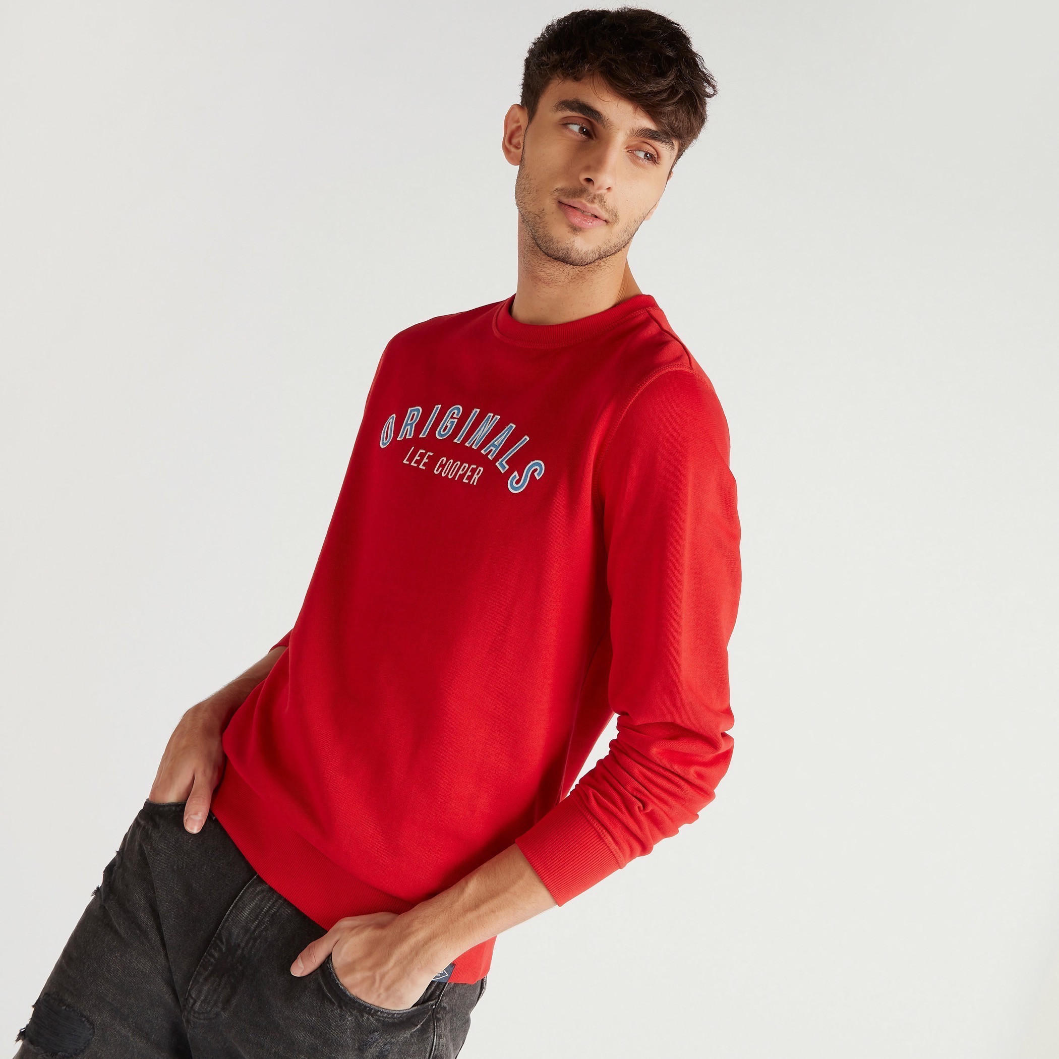 Lee Cooper Printed Crew Neck Sweatshirt with Long Sleeves-men-winterwear-hoodiesandsweatshirts-image-7