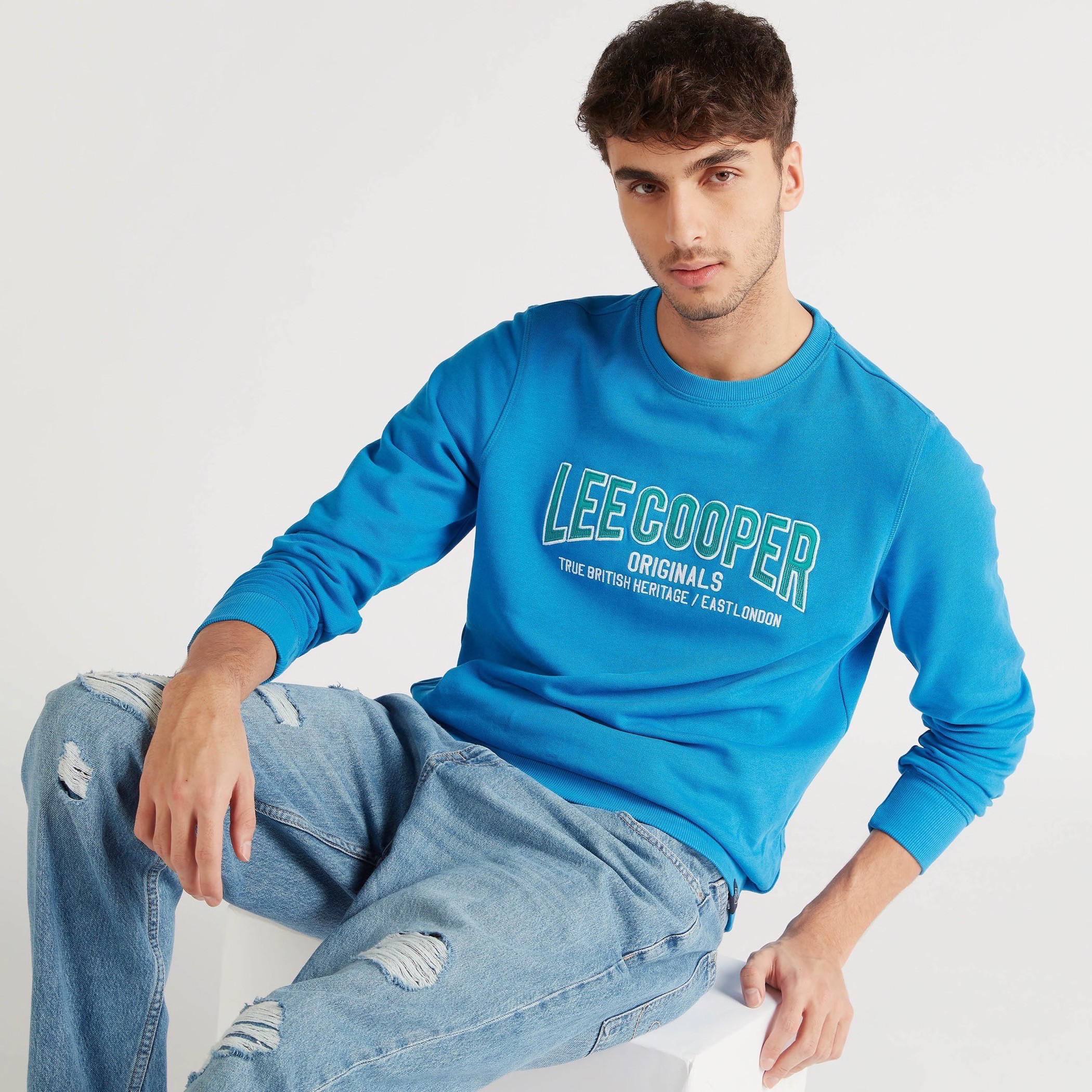 Lee Cooper Printed Crew Neck Sweatshirt with Long Sleeves-men-winterwear-hoodiesandsweatshirts-image-1
